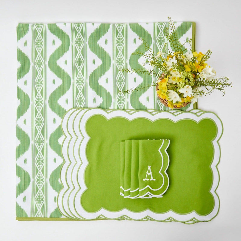 Green Ikat & Applique Linen Set - Mrs. Alice
