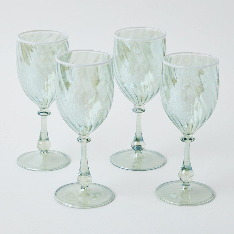 Green Swirl Wine Glasses with White Rim (Set of 4) - Mrs. Alice