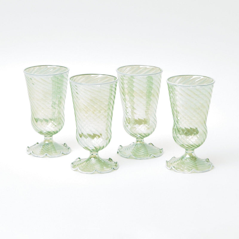 Green White Rim Frilled Glasses (Set of 4) - Mrs. Alice