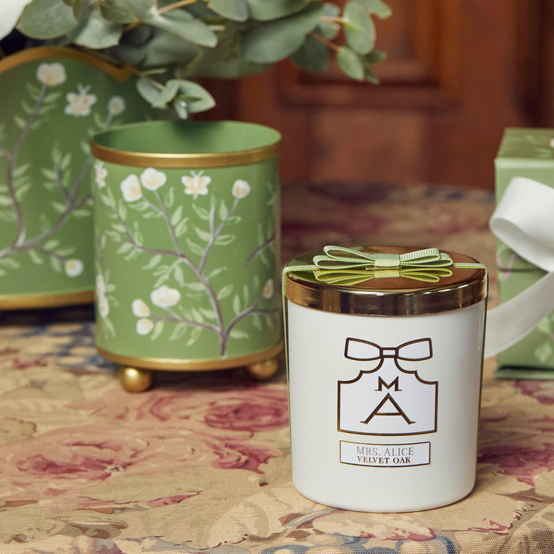 Hand Painted Olive Floral Tole Candle Pot - Mrs. Alice