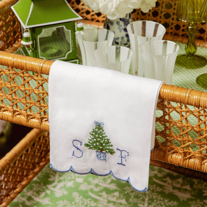 Embroidered Christmas Tree Linen Hand Towel
