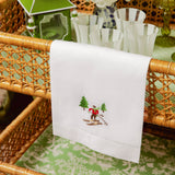 Impress your guests with the elegant and winter-themed design of the Embroidered Skier White Linen Hand Towel, a hand towel that combines style with a touch of seasonal beauty.