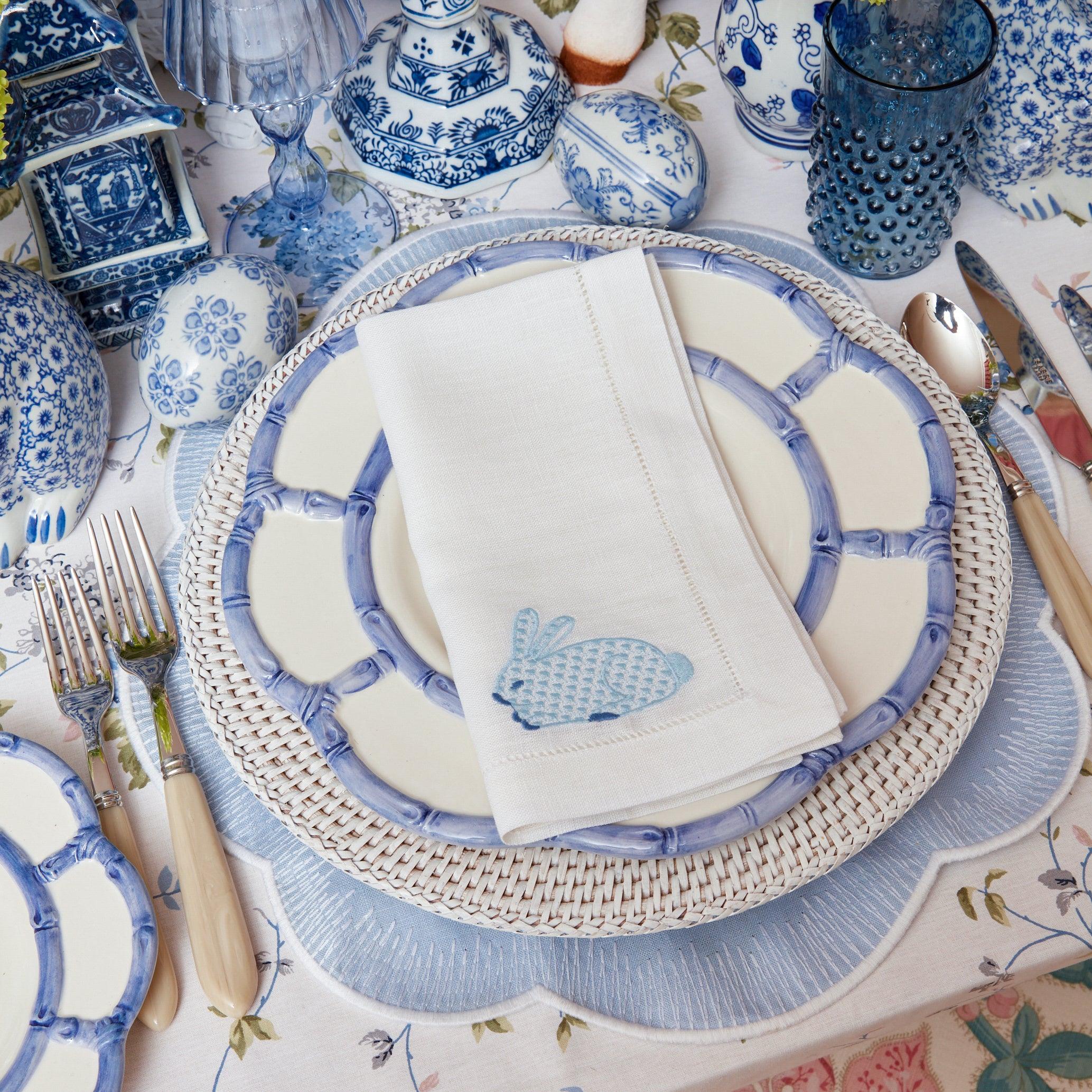 All Cotton and Linen Cloth Napkins - Linen Dinner Napkins - White Linen Napkins Set of 4 - Wedding Table Napkins - Blue Linen Napkins - Orta Linen