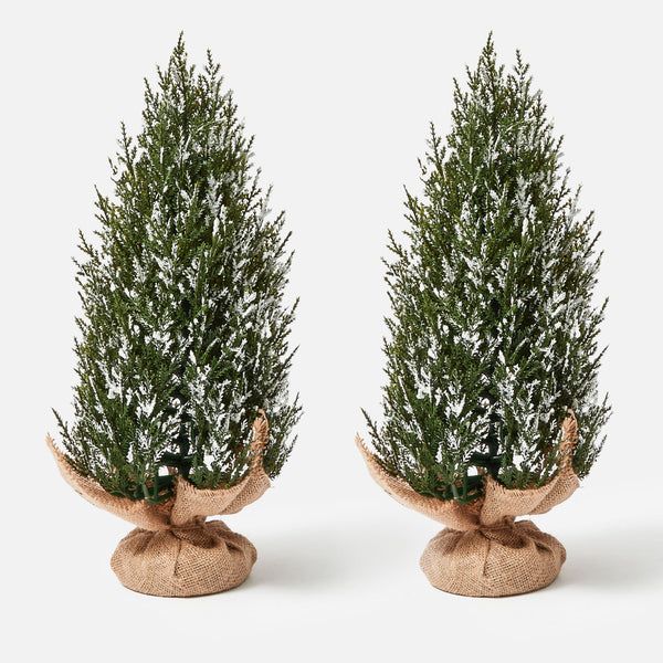 Hessian Wrapped Trees (Pair) - 42cm