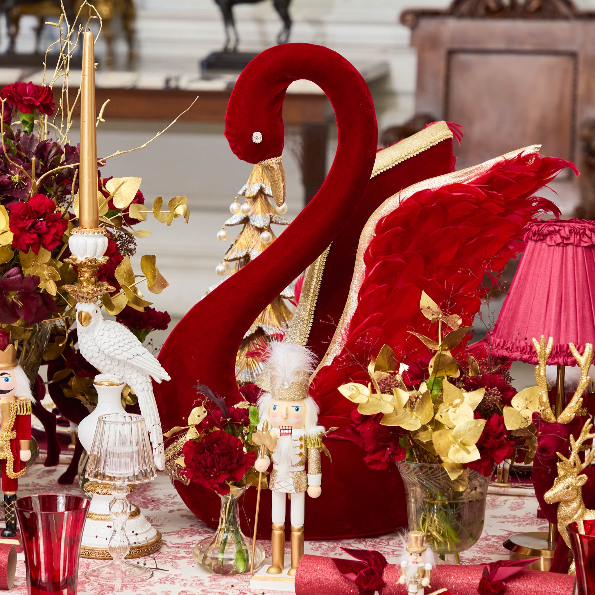 Large Burgundy Velvet Glitter Swan