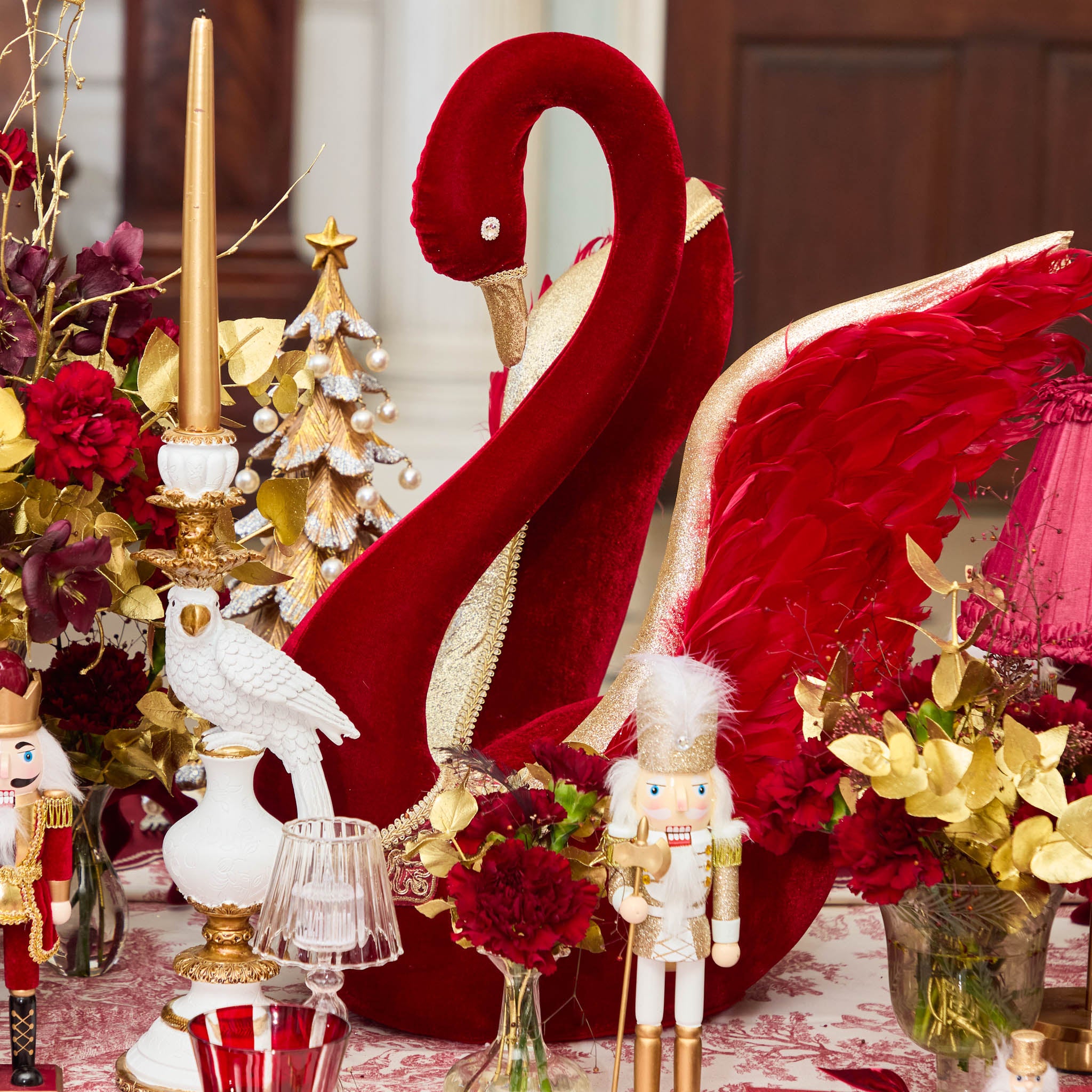 Burgundy Velvet Glitter Swans (Pair)