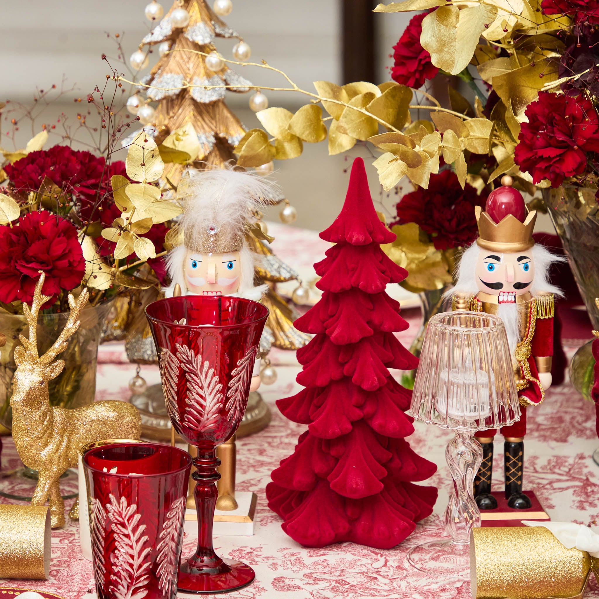 Burgundy Flocked Fir Tree (Pair)