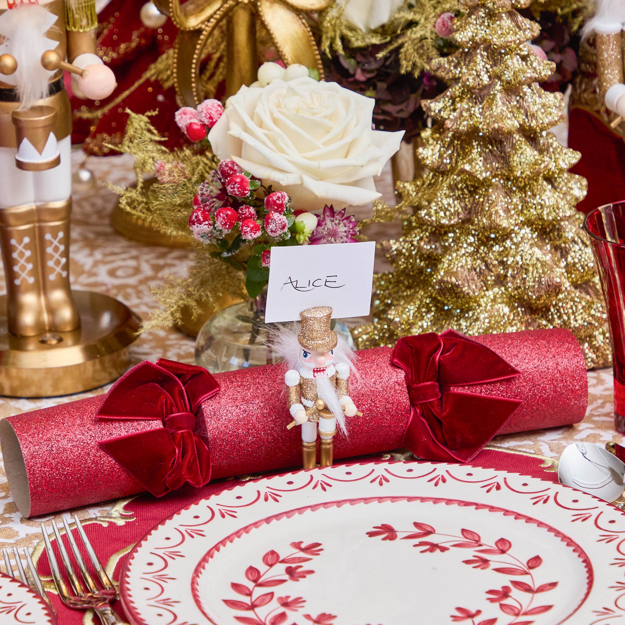 Burgundy Glitter Crackers With Merlot Velvet Bows (Set of 6)
