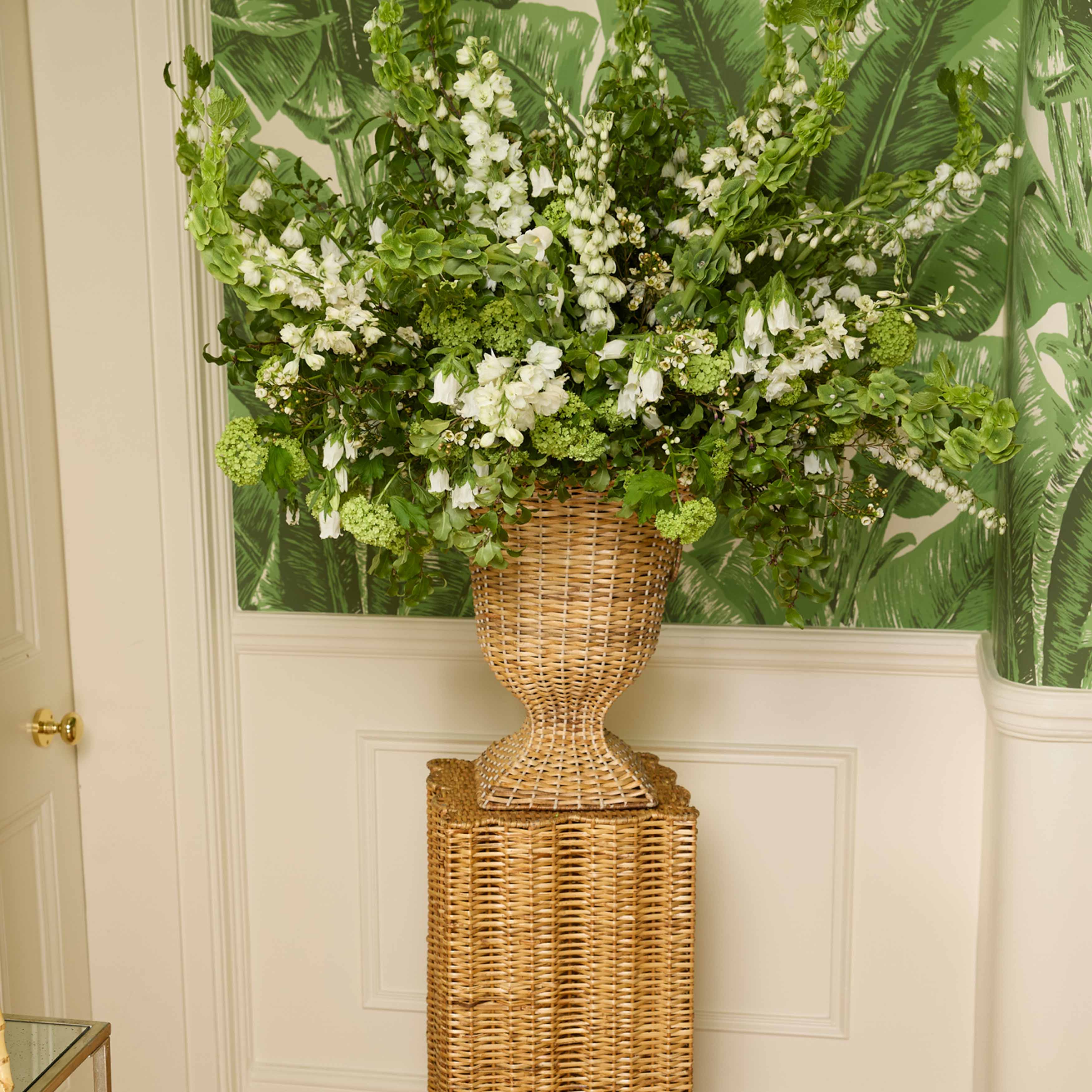 Liliana Scalloped Rattan Urn & Pedestal