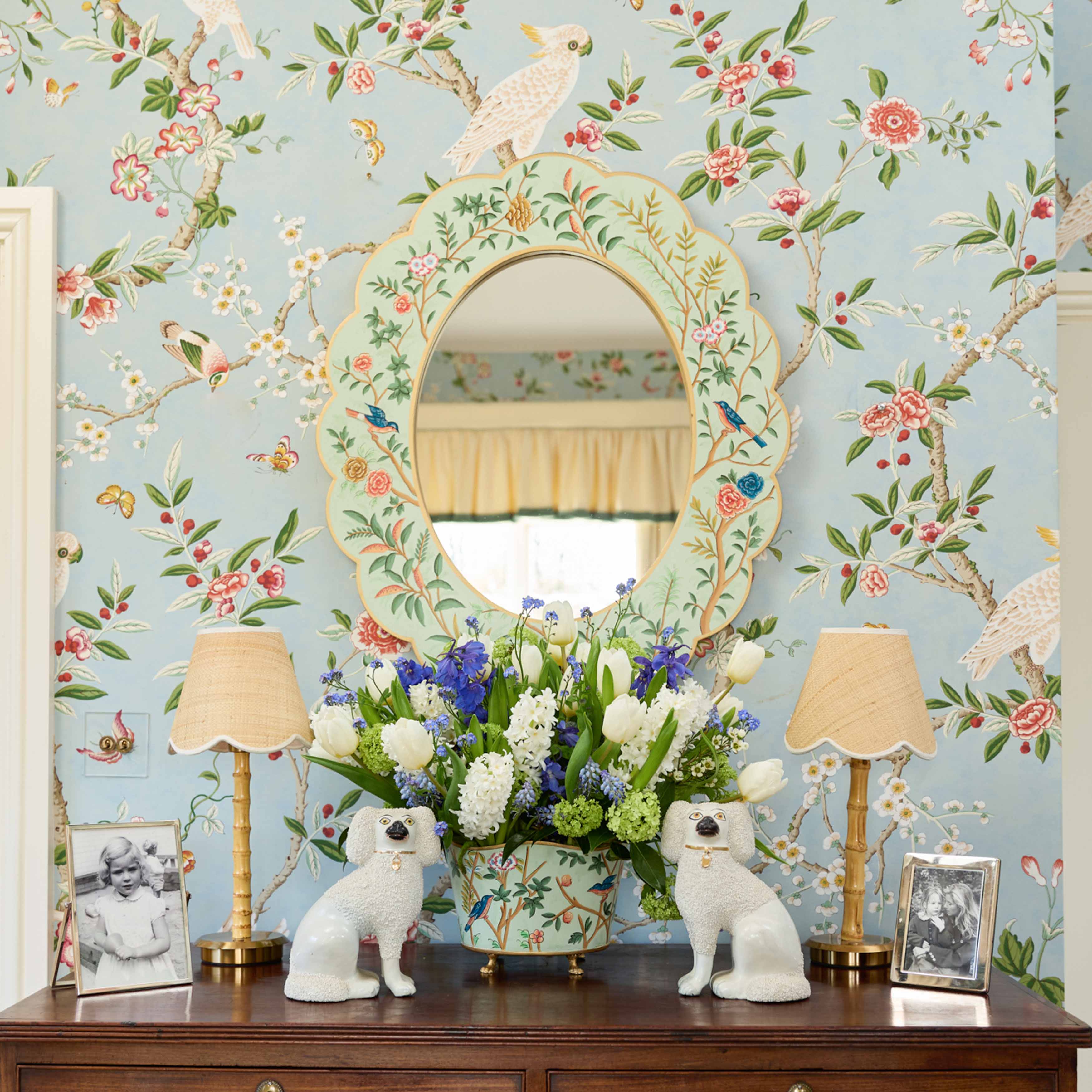 Green Chinoiserie Oval Mirror