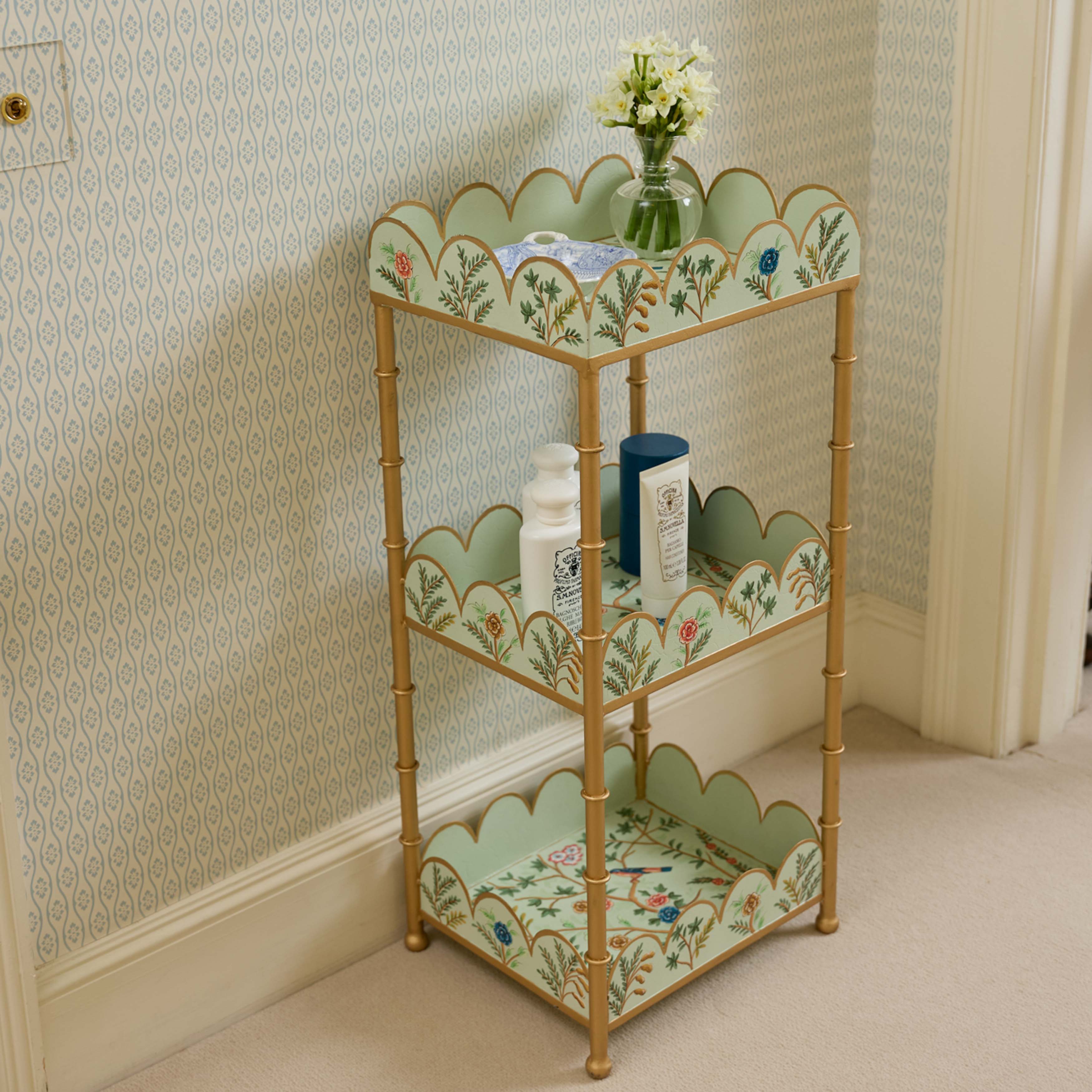 Green Chinoiserie Tiered Side Table