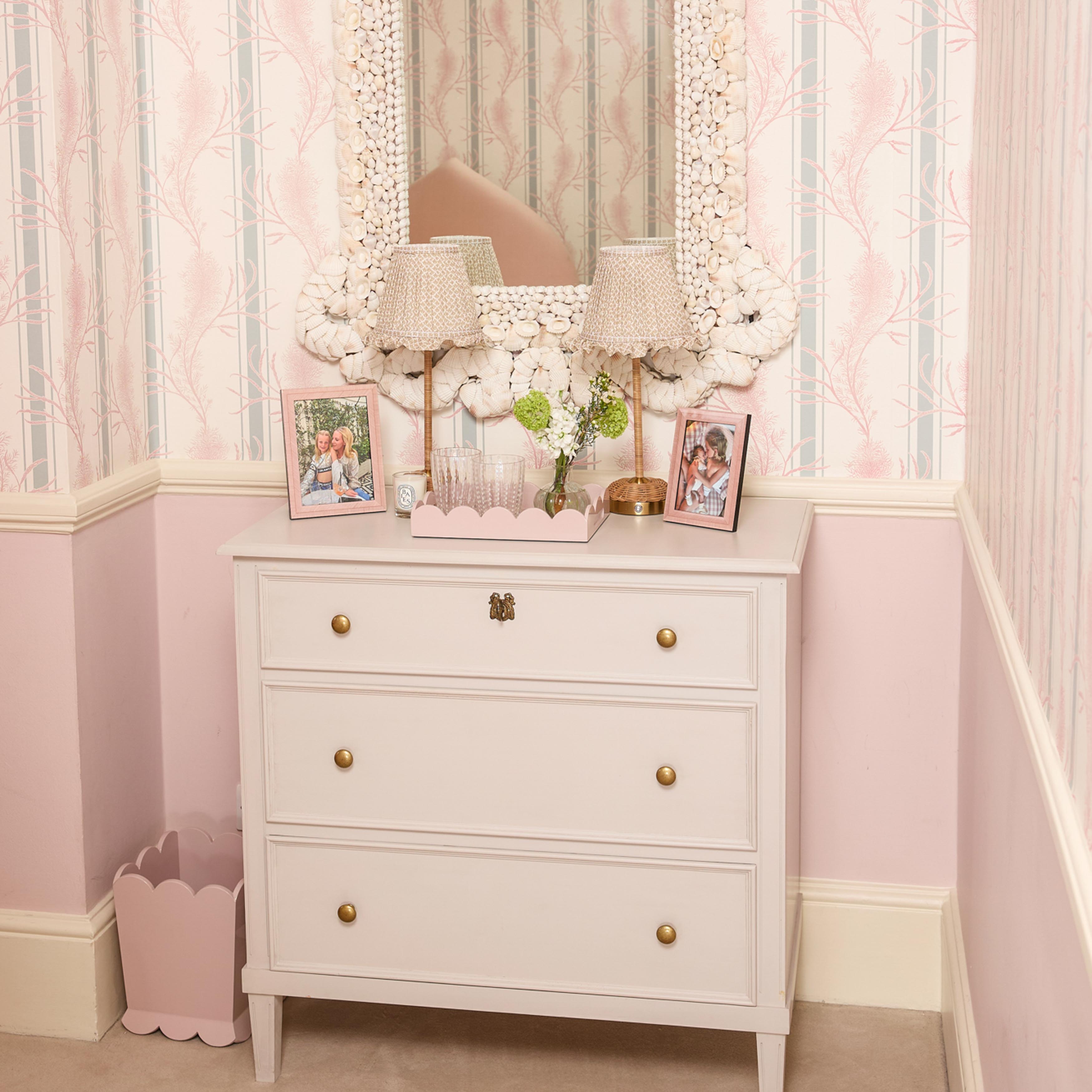 Soft Pink Scalloped Lacquer Waste Paper Bin