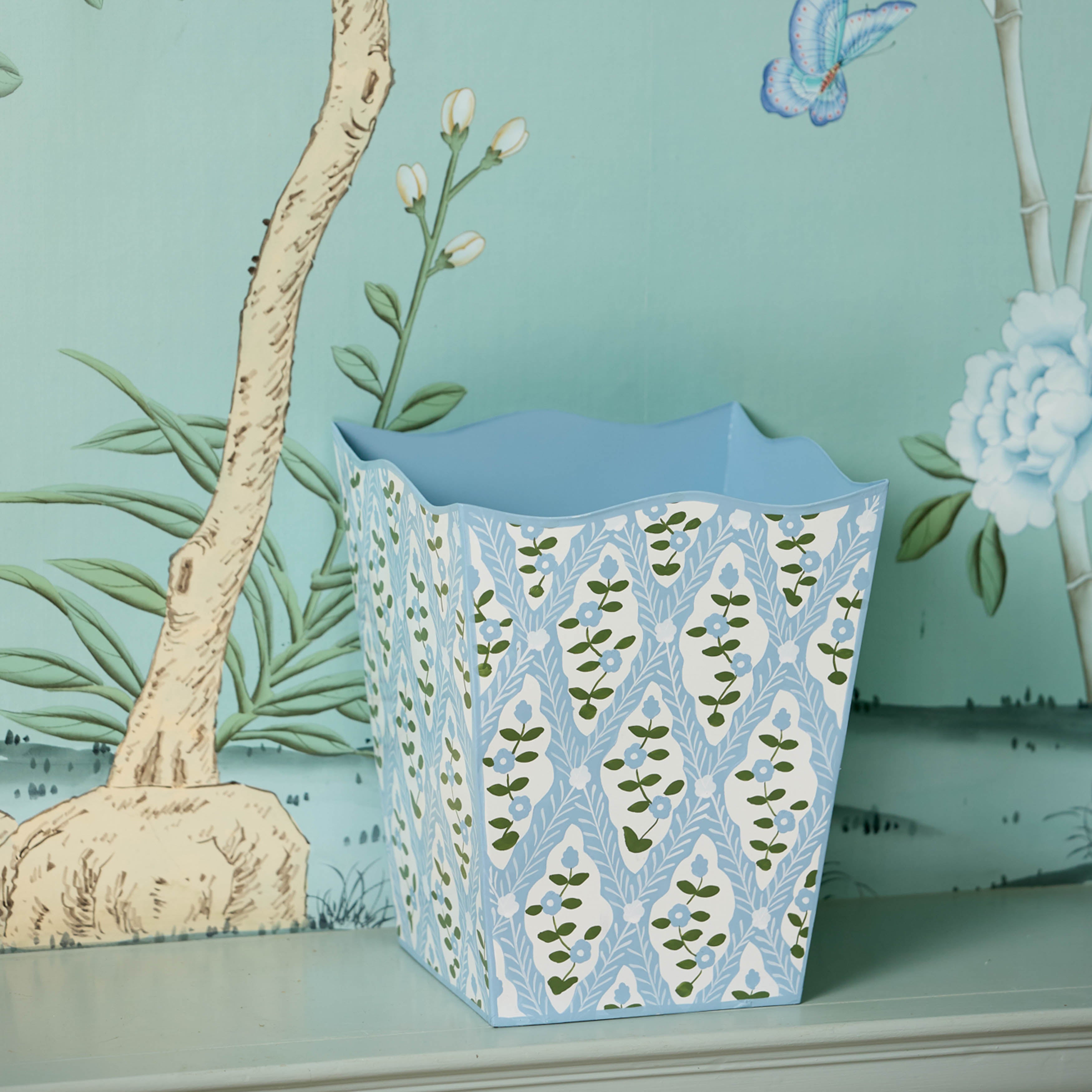 Blue Floral Trellis Bin