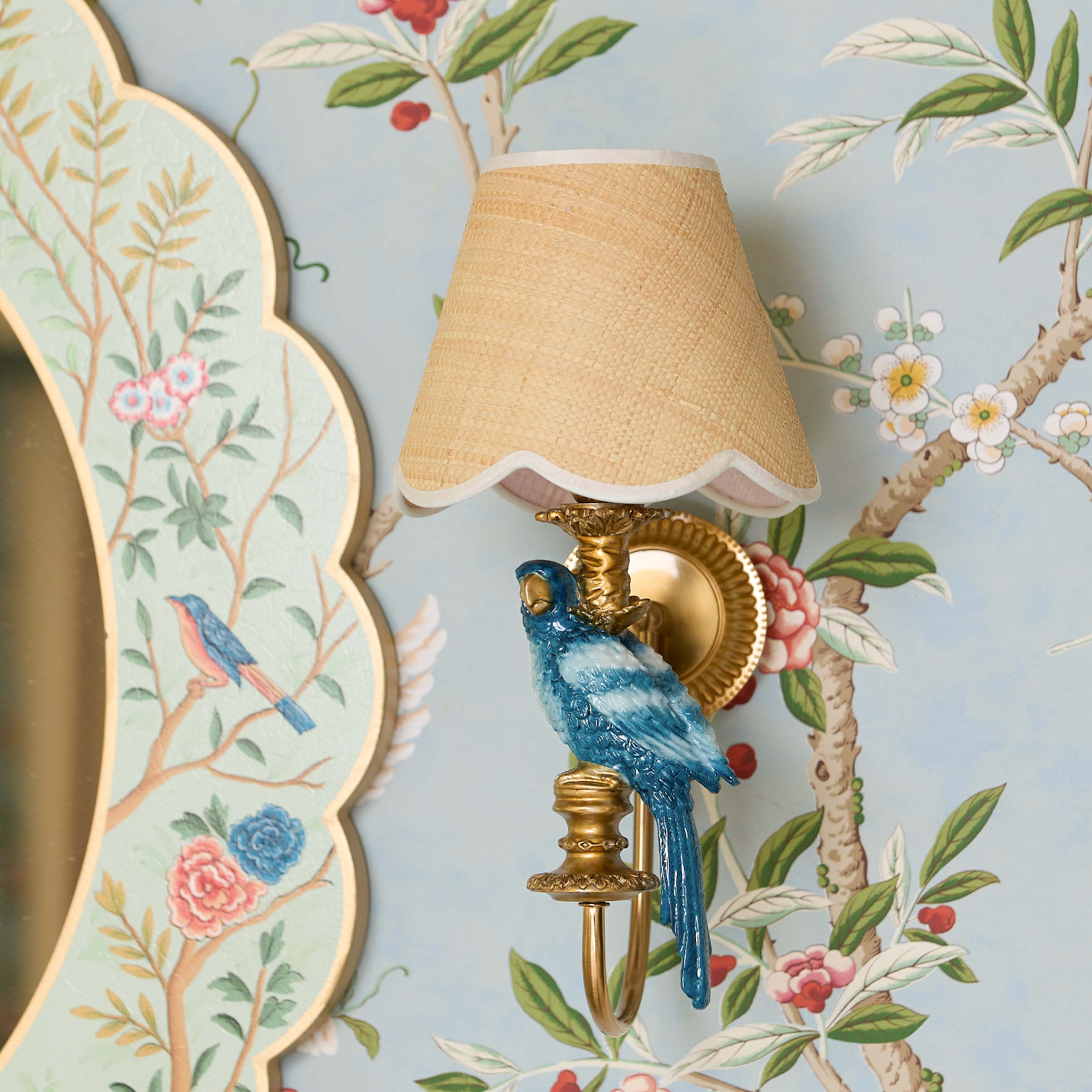 Blue Parrot Rechargeable Wall Light with Natural Woven Shade (18cm)