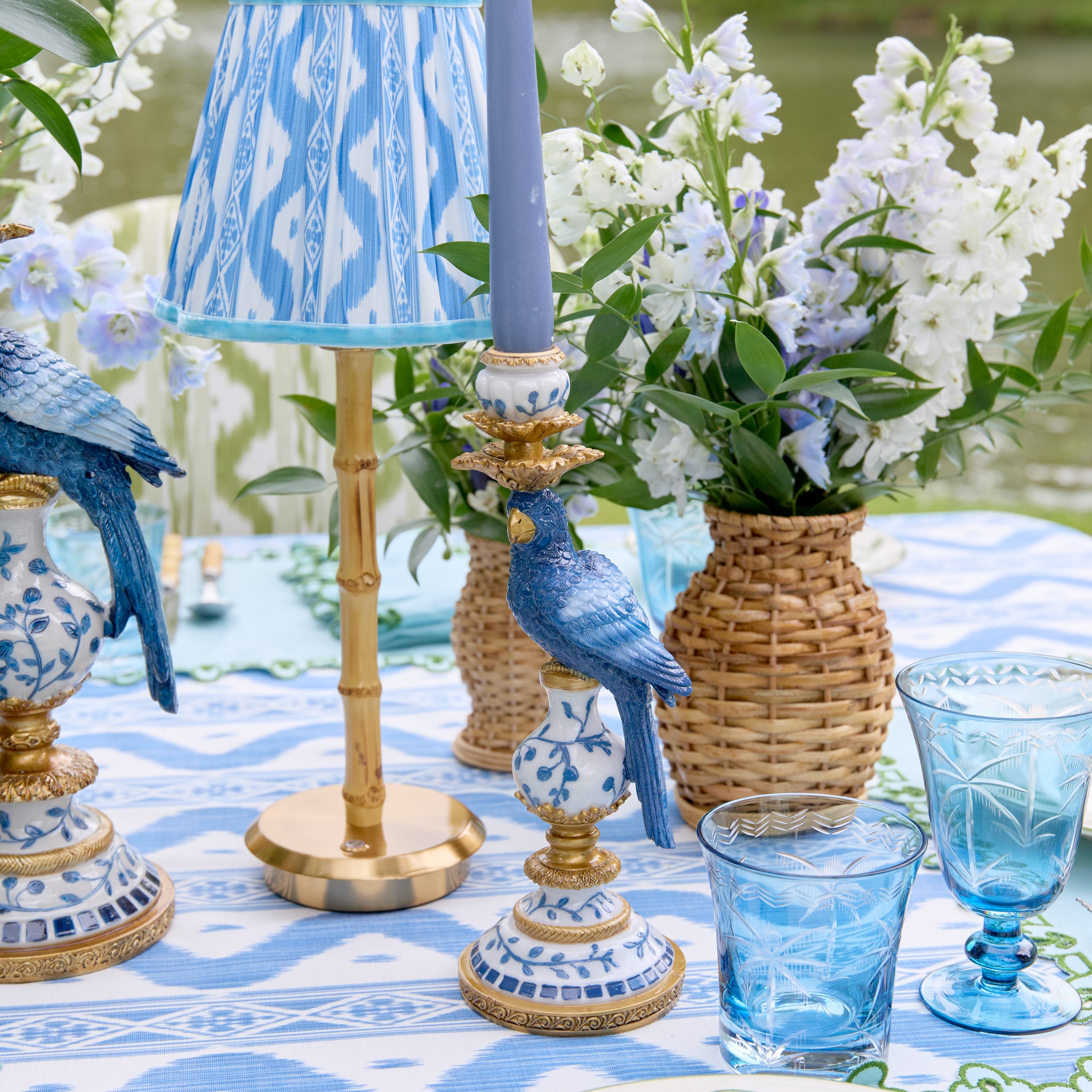 Small Blue Parrot Candle Holder (Pair)