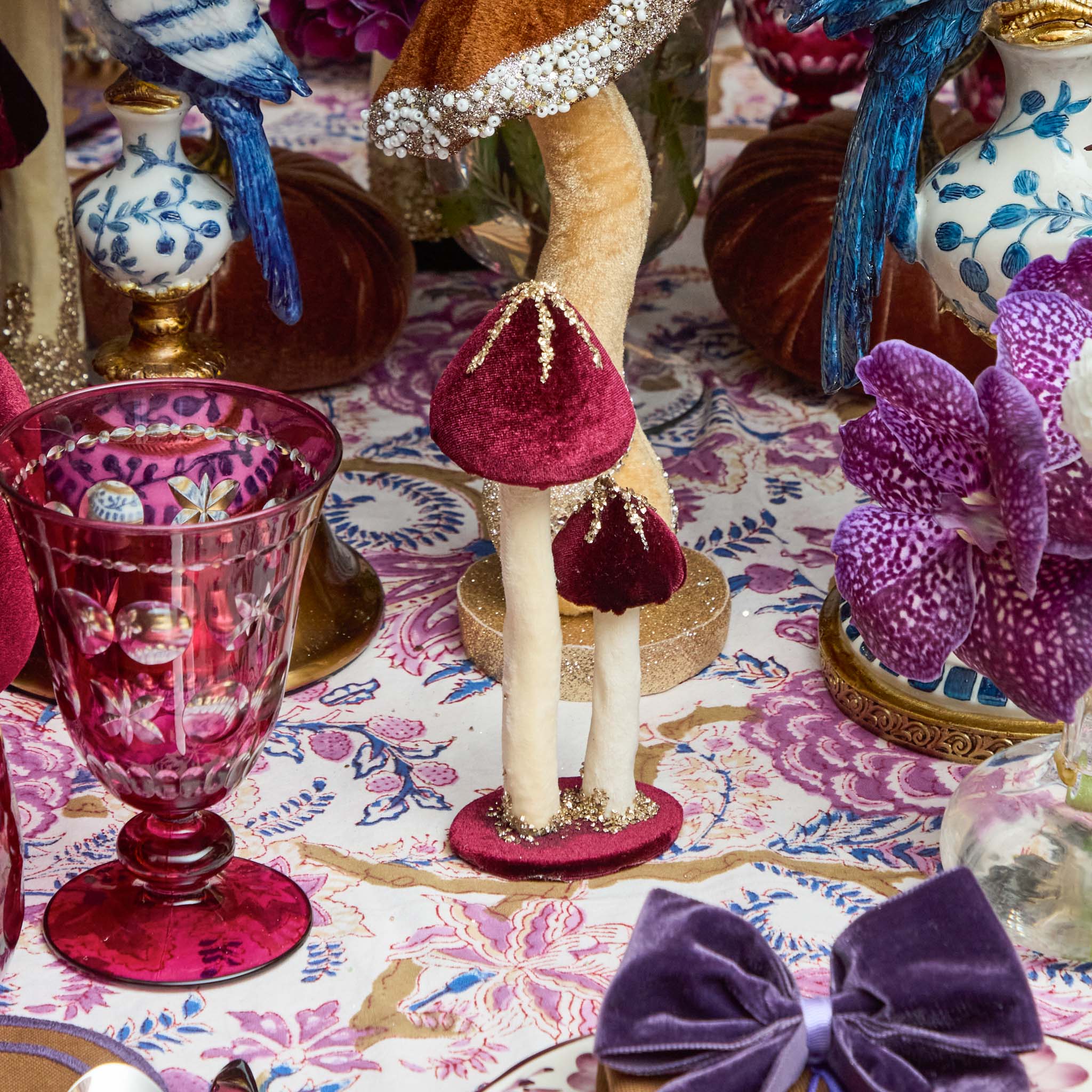 Aubergine Glitter Velvet Mushroom Family (Set of 6)