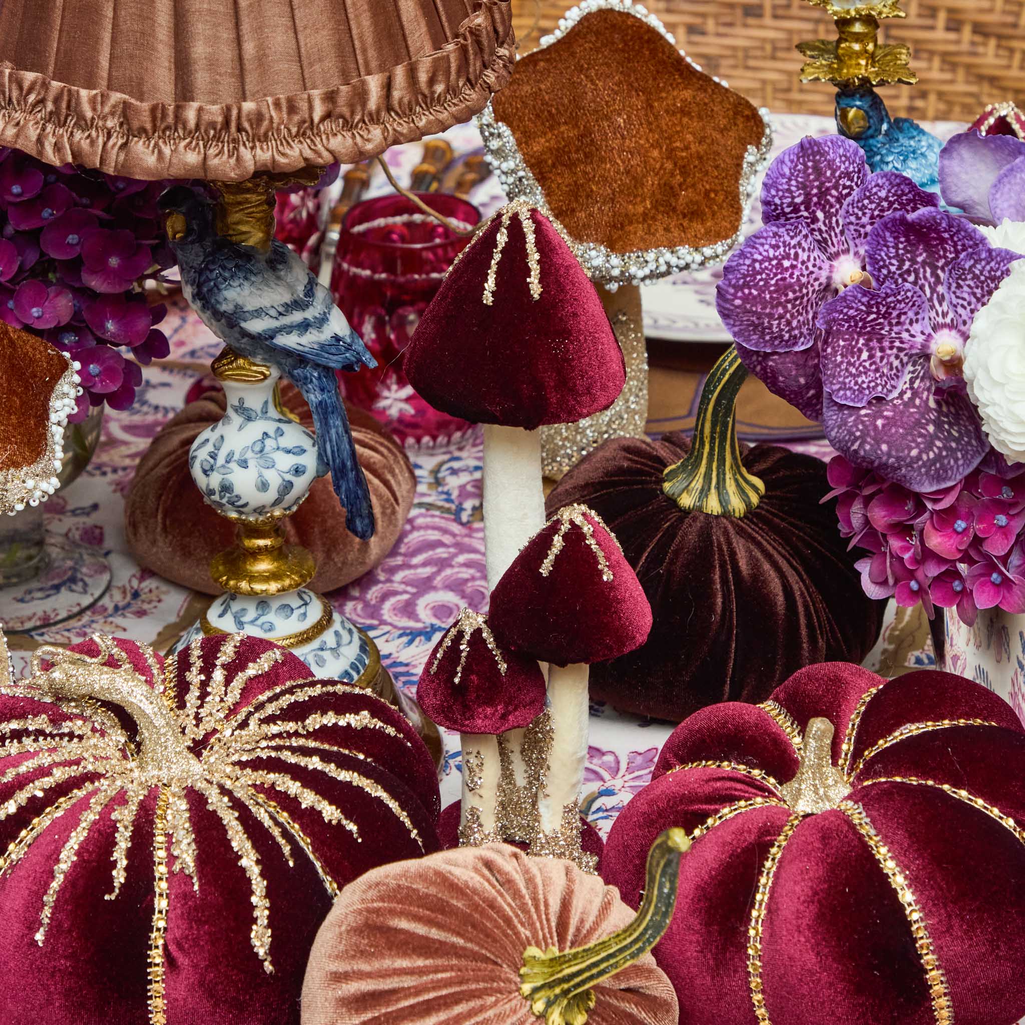 Aubergine Glitter Velvet Mushroom Family (Set of 6)