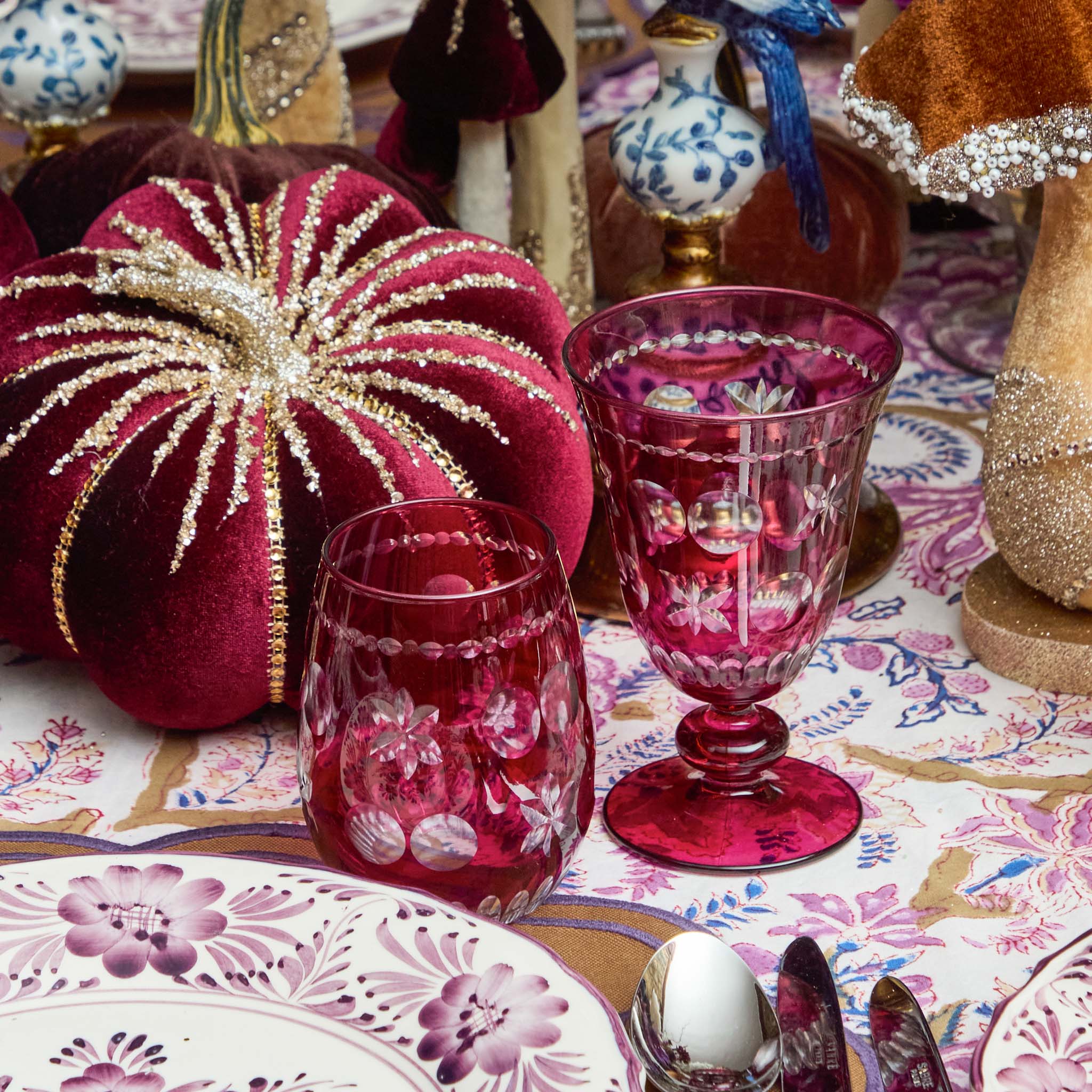 Aubergine Anita Engraved Glass (Set of 4)