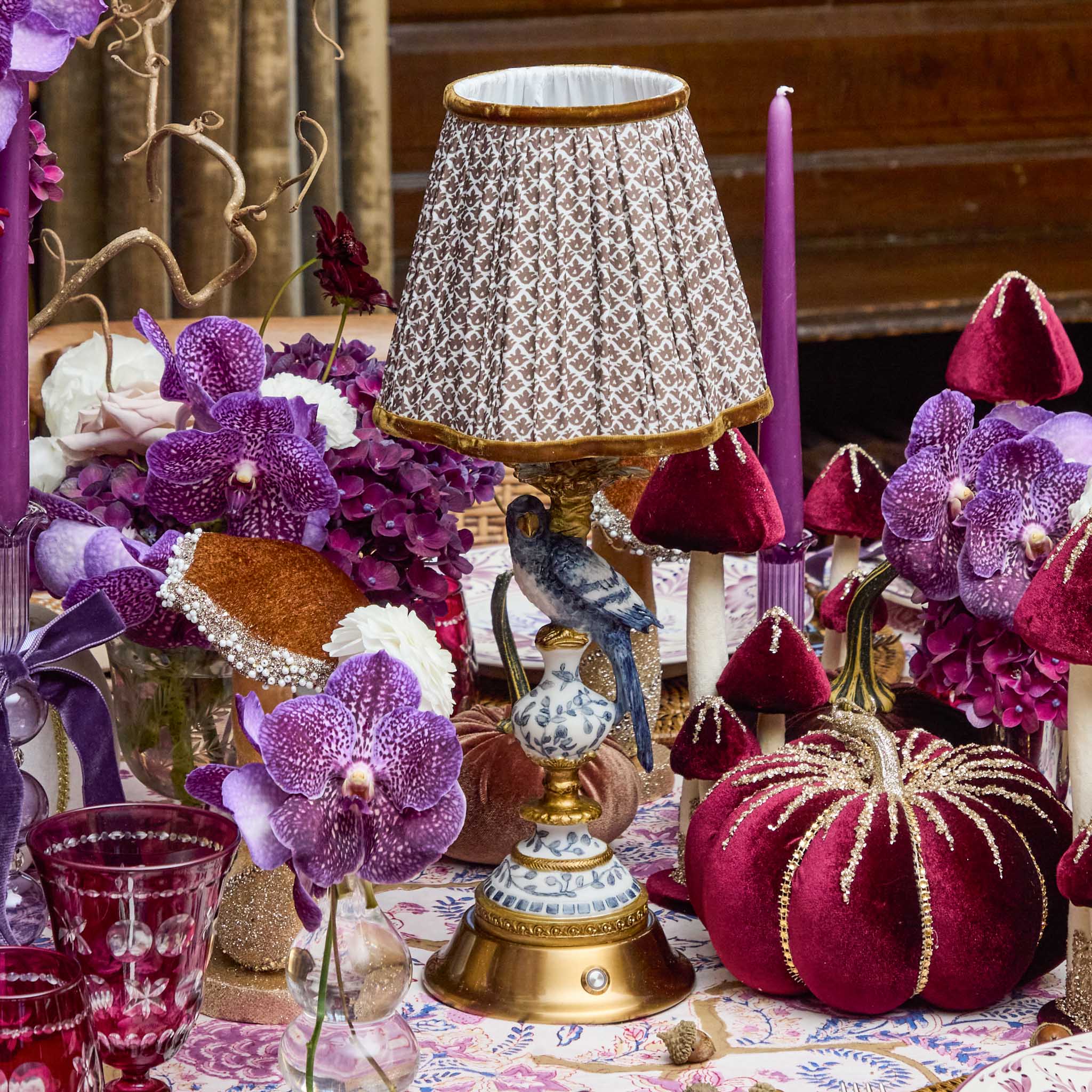 Blue Parrot Rechargeable Lamp with Chocolate Lotus Shade (18cm)