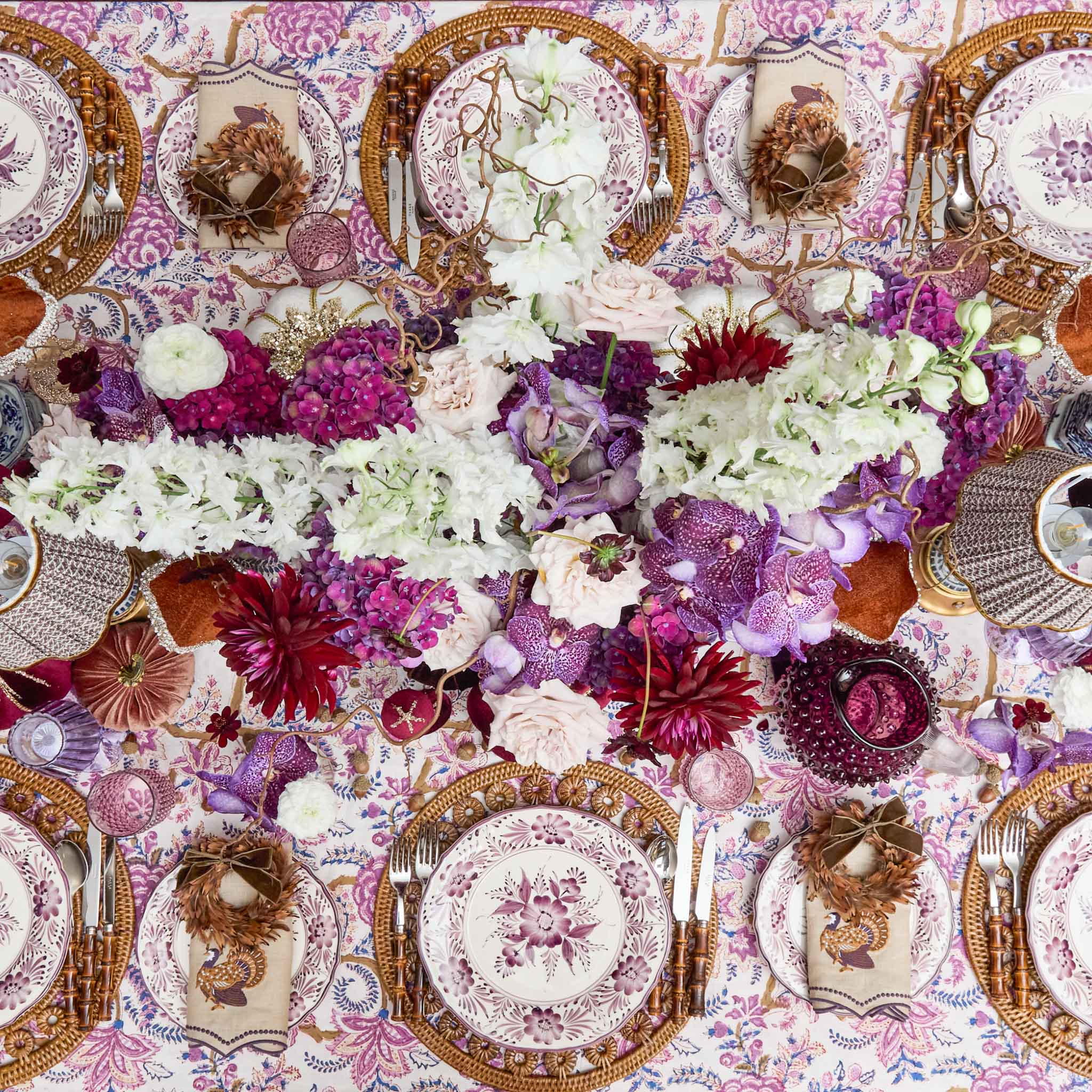 Feather Wreath with Chocolate Velvet Bows (Set of 4)