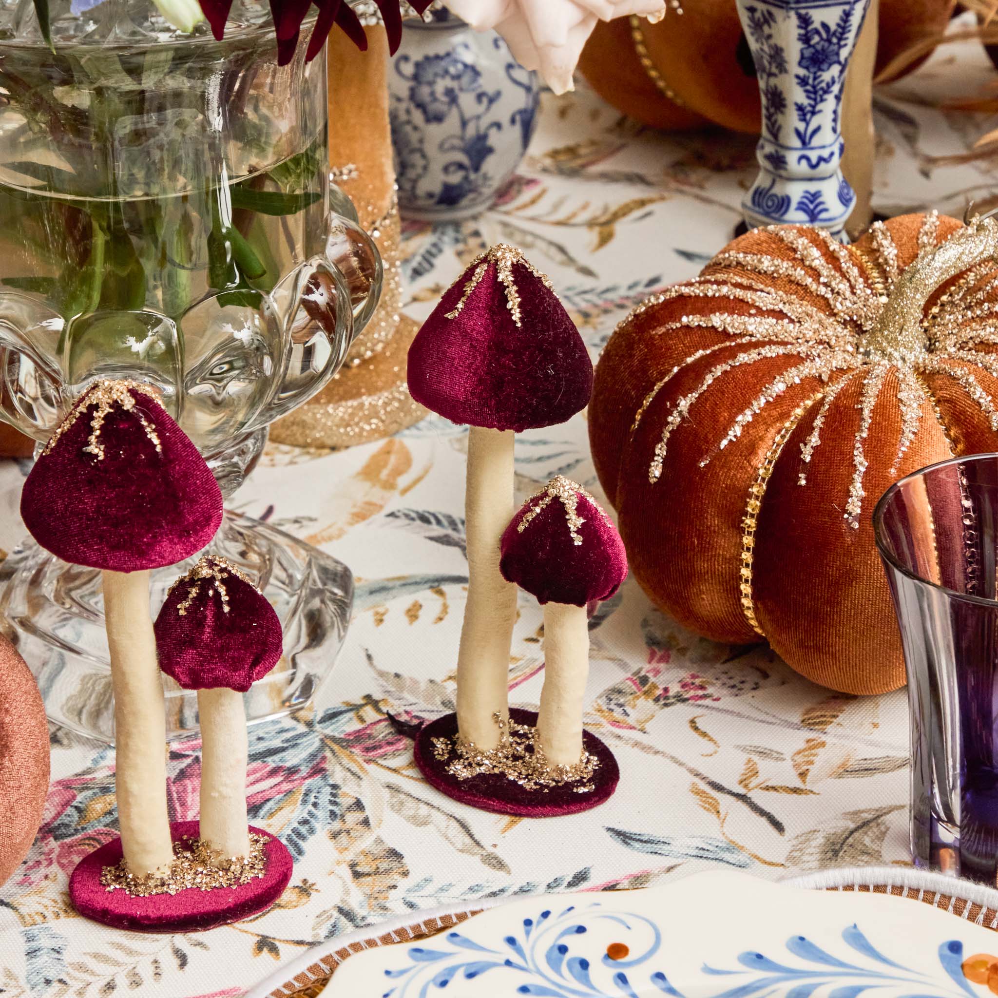 Aubergine Glitter Velvet Mushroom Family (Set of 6)