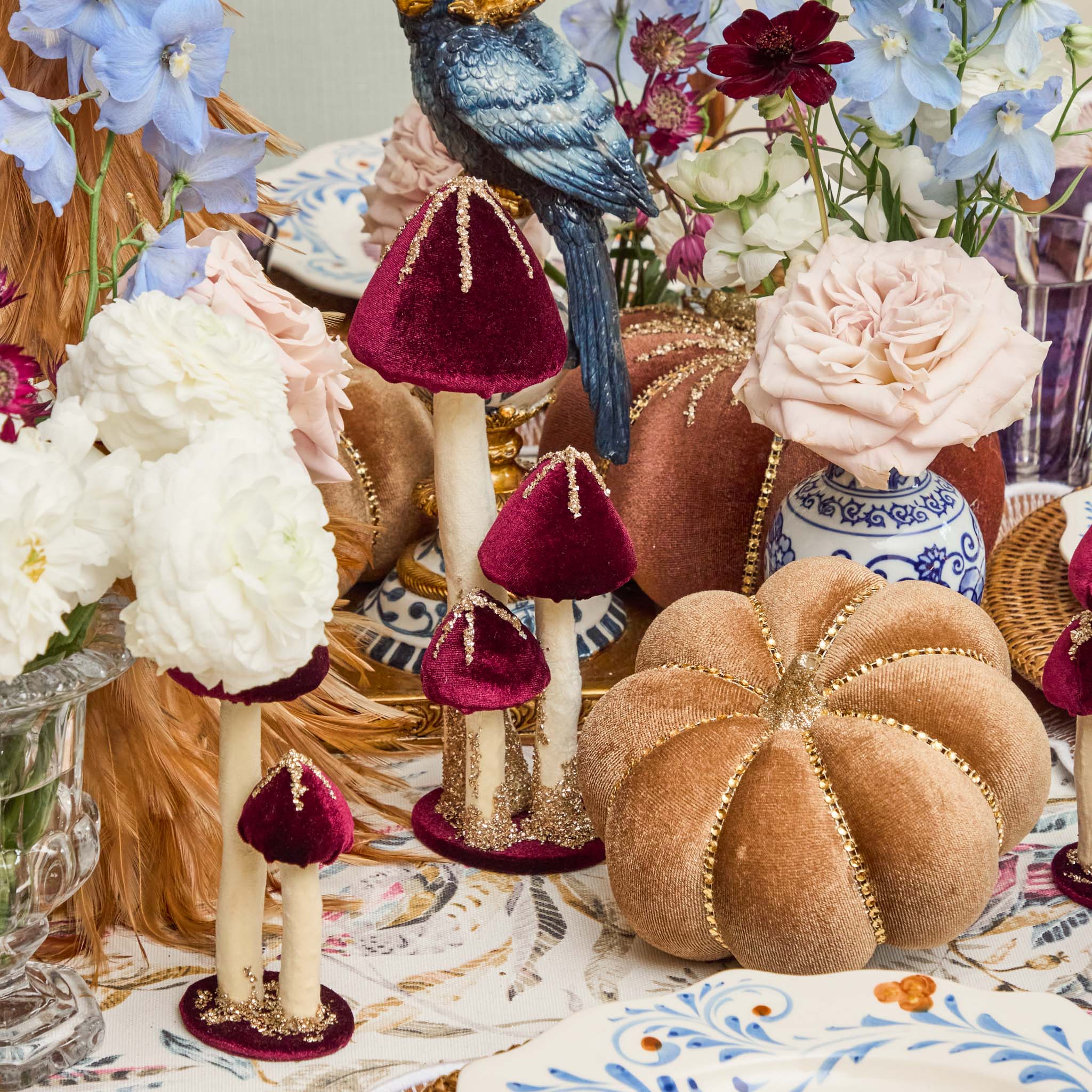 Aubergine Glitter Velvet Mushroom Family (Set of 6)