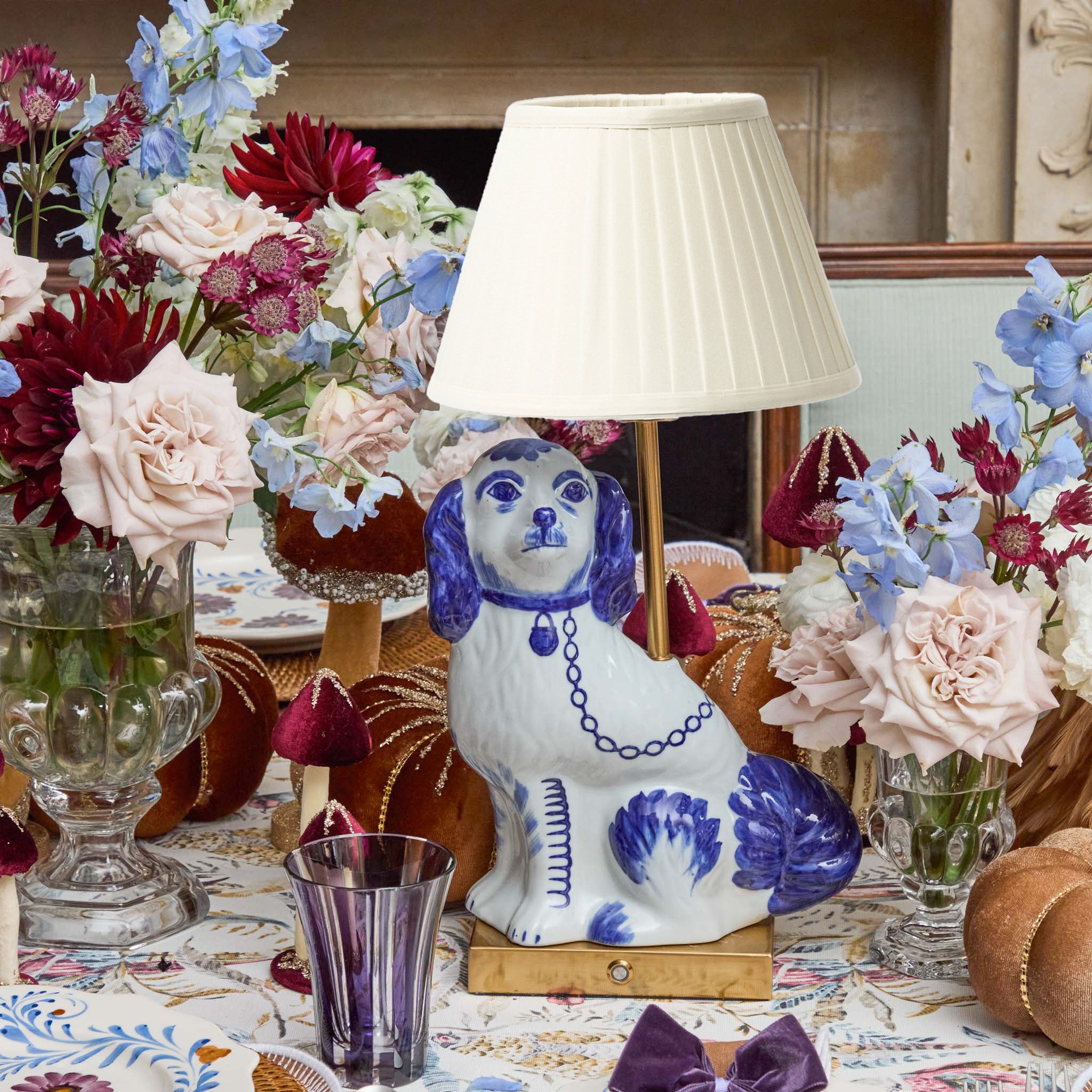 Rechargeable Staffordshire Dog Lamp with Cream Shade (22cm)