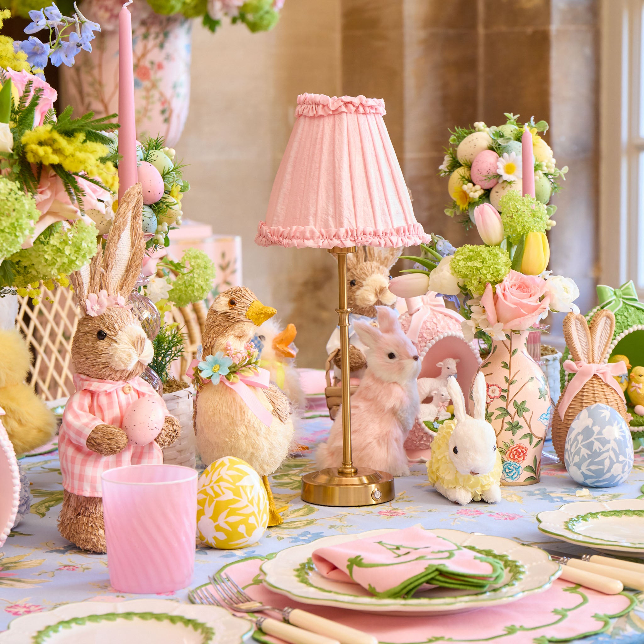 Edie Rechargeable Lamp with Pale Pink Frilled Silk Shade (18cm)