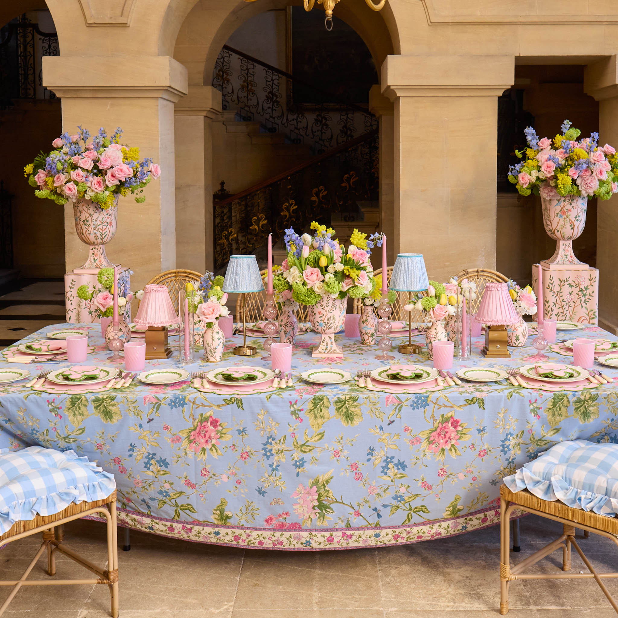 Pink Chinoiserie Tole Urn & Pedestal