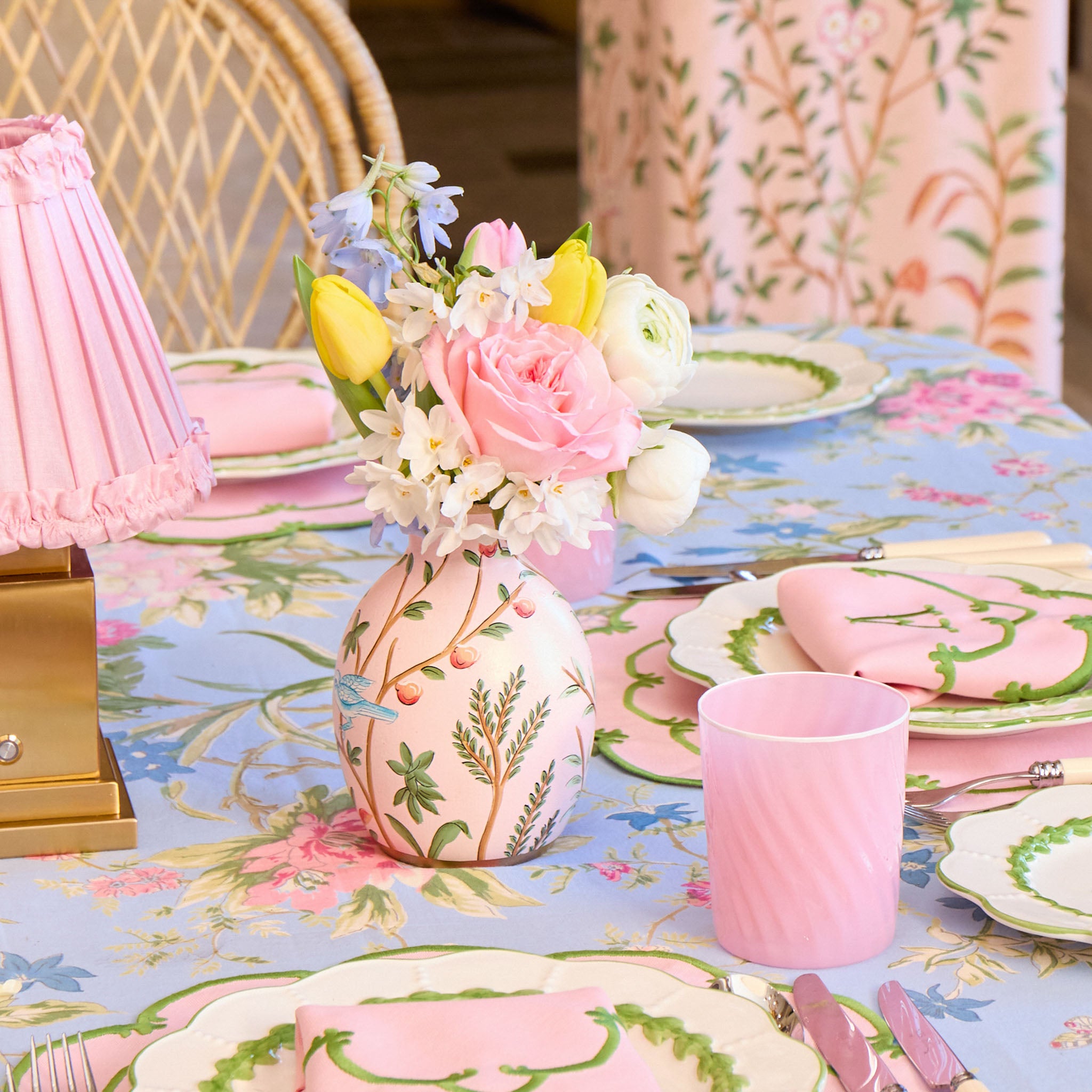 Pink Chinoiserie Tole Vases (Set of 3)