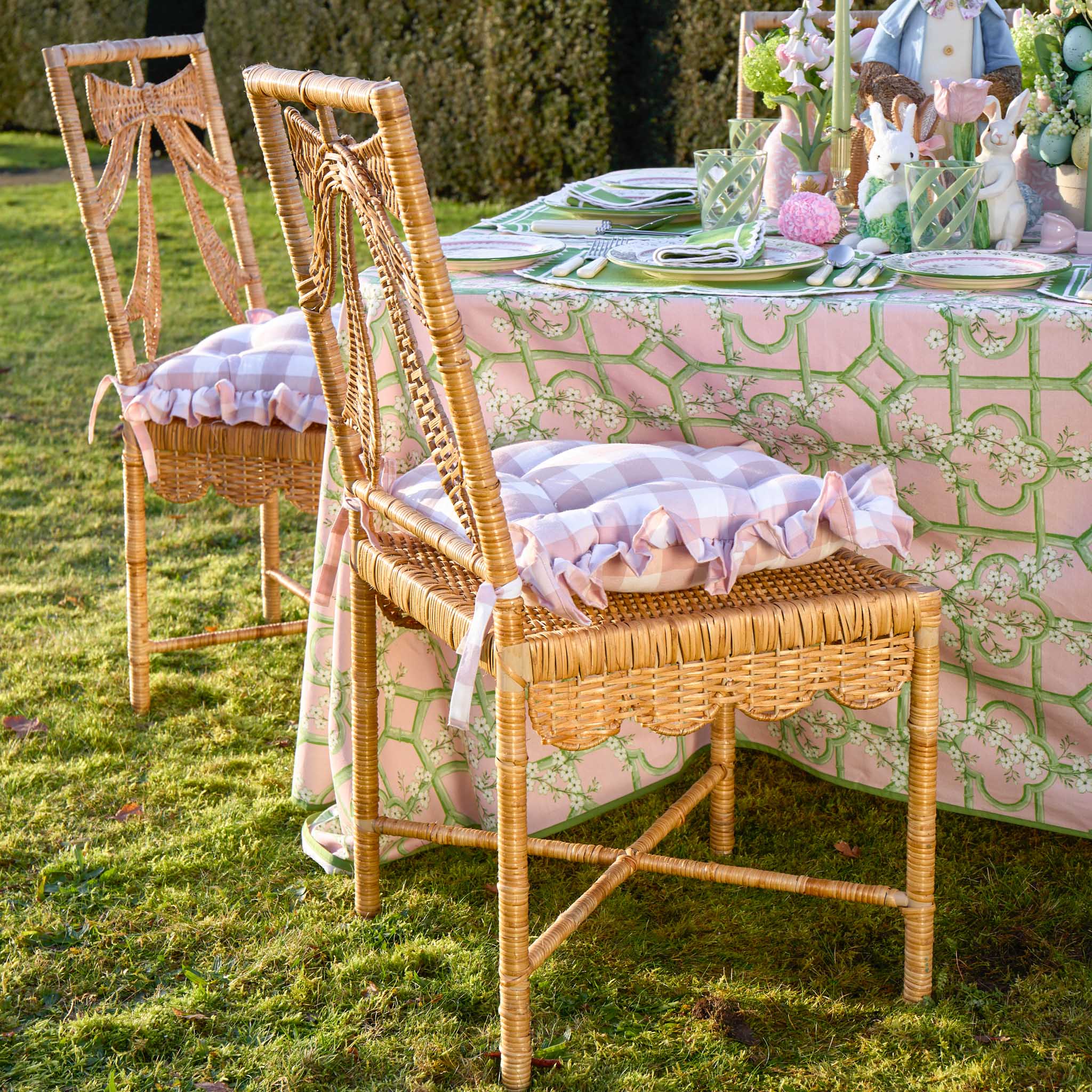 Pink Gingham Ruffle Seat Pad Cushion