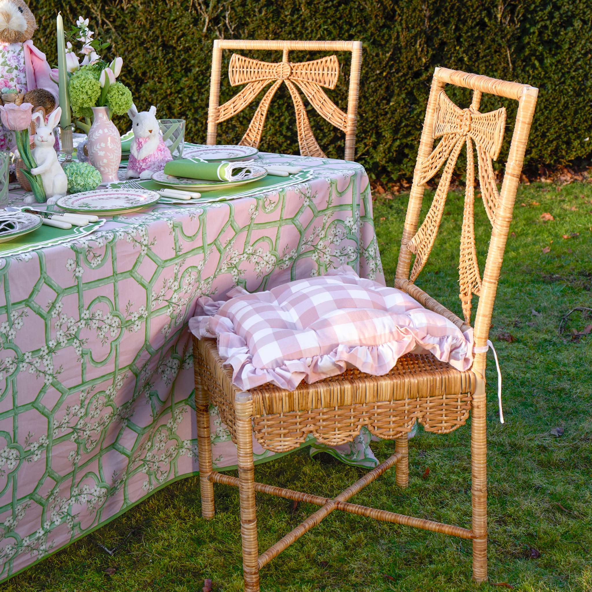 Pink Gingham Ruffle Seat Pad Cushion