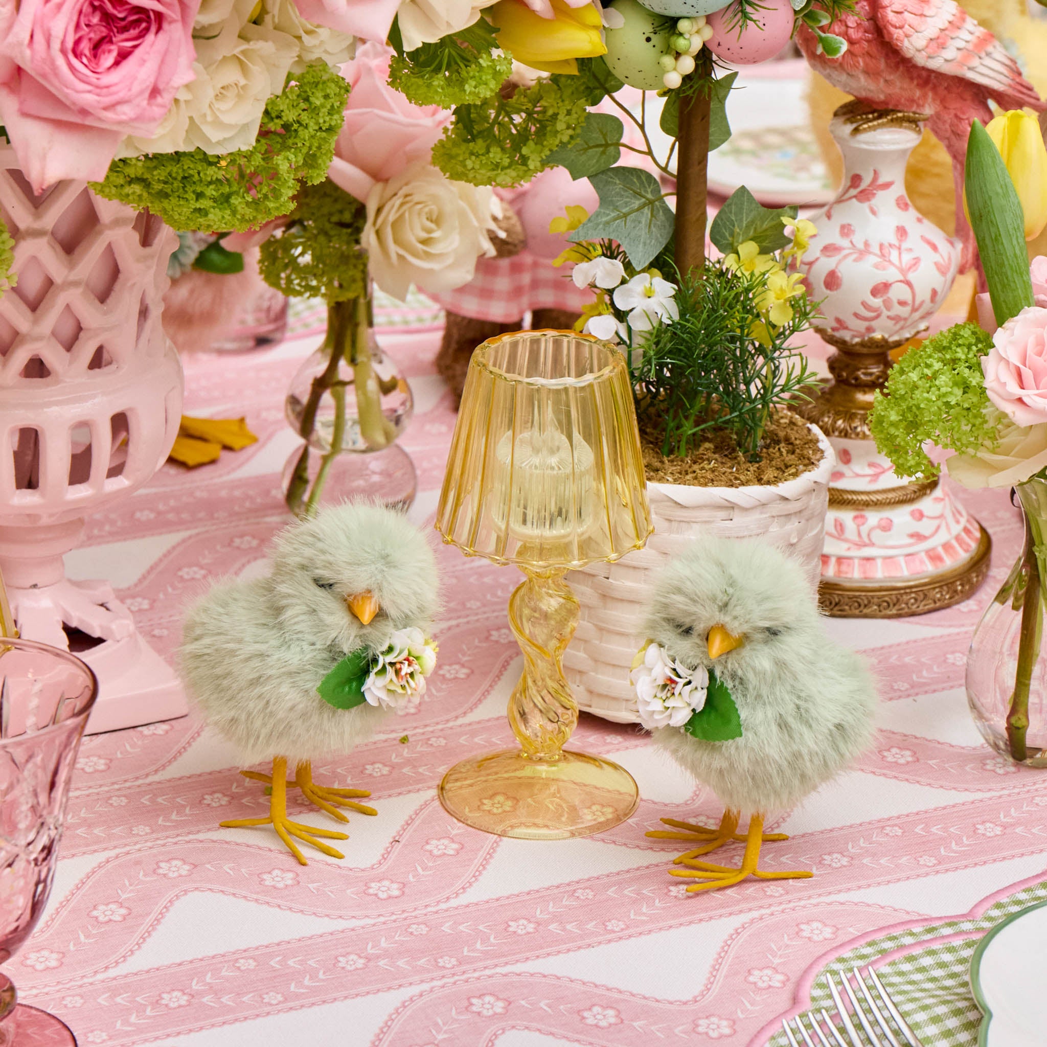 Yellow Glass Lantern Tea Light Holder (Pair) - 18cm