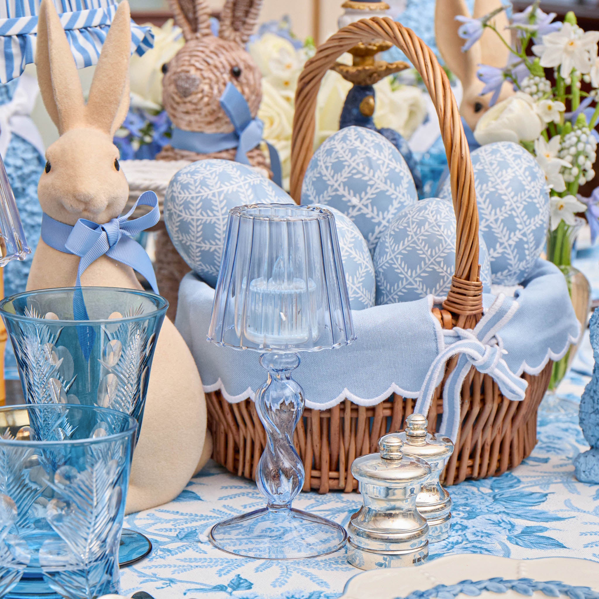 Blue Glass Lantern Tea Light Holder (Pair) - 18 cm