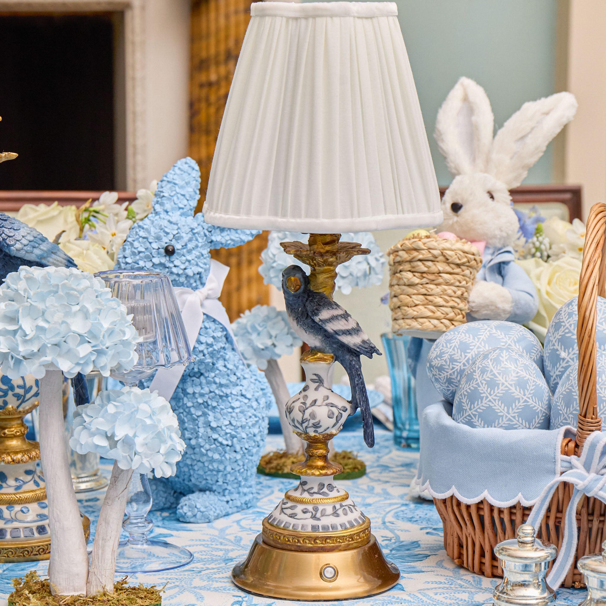 Blue Parrot Rechargeable Lamp with Cream Shade (18cm)