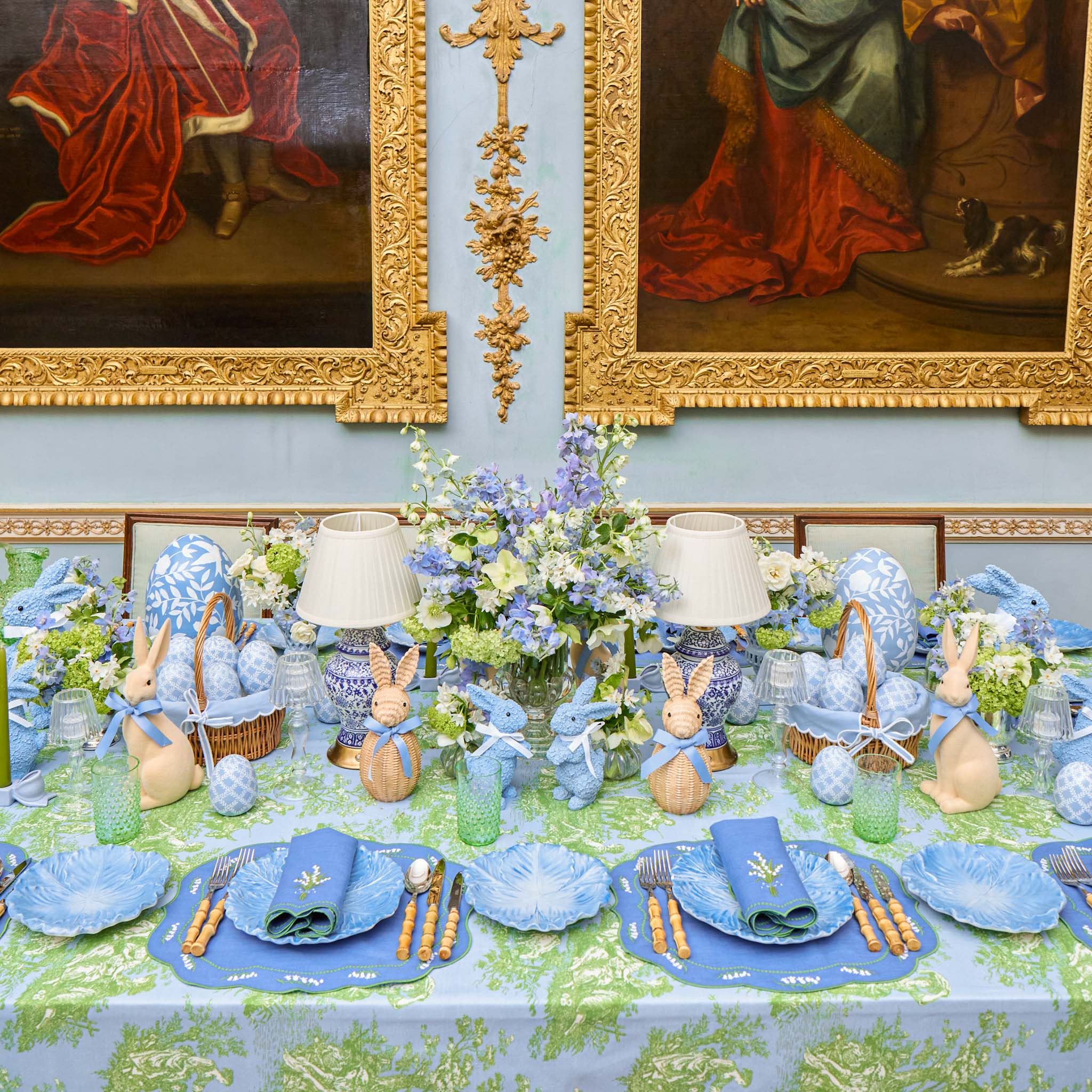 Lily of the Valley Blue Linen Placemats & Napkins (Set of 4)