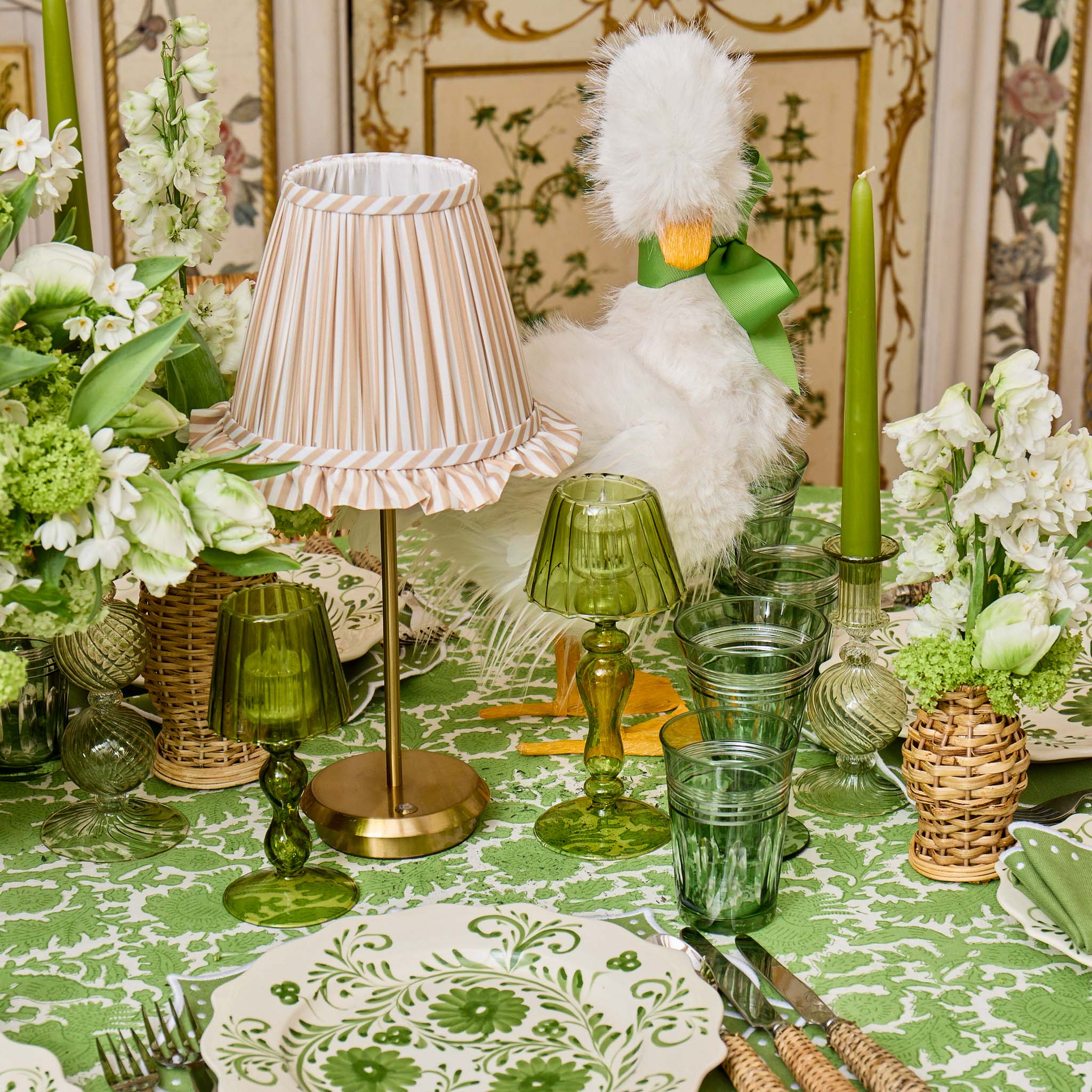 Olive Glass Lantern Tea Light Holder (Pair) - 24 cm