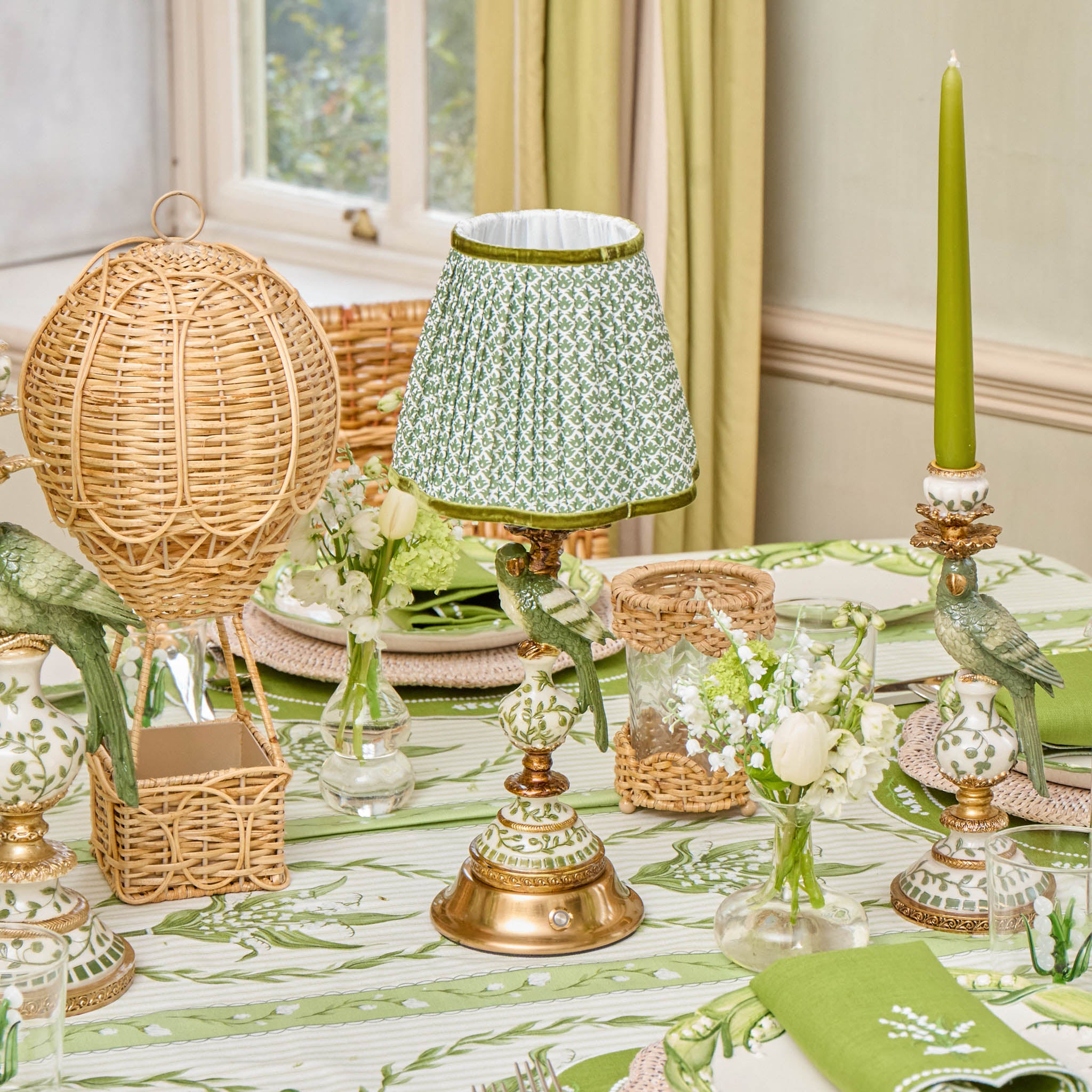 Olive Parrot Rechargeable Lamp with Olive Lotus Shade (18cm)