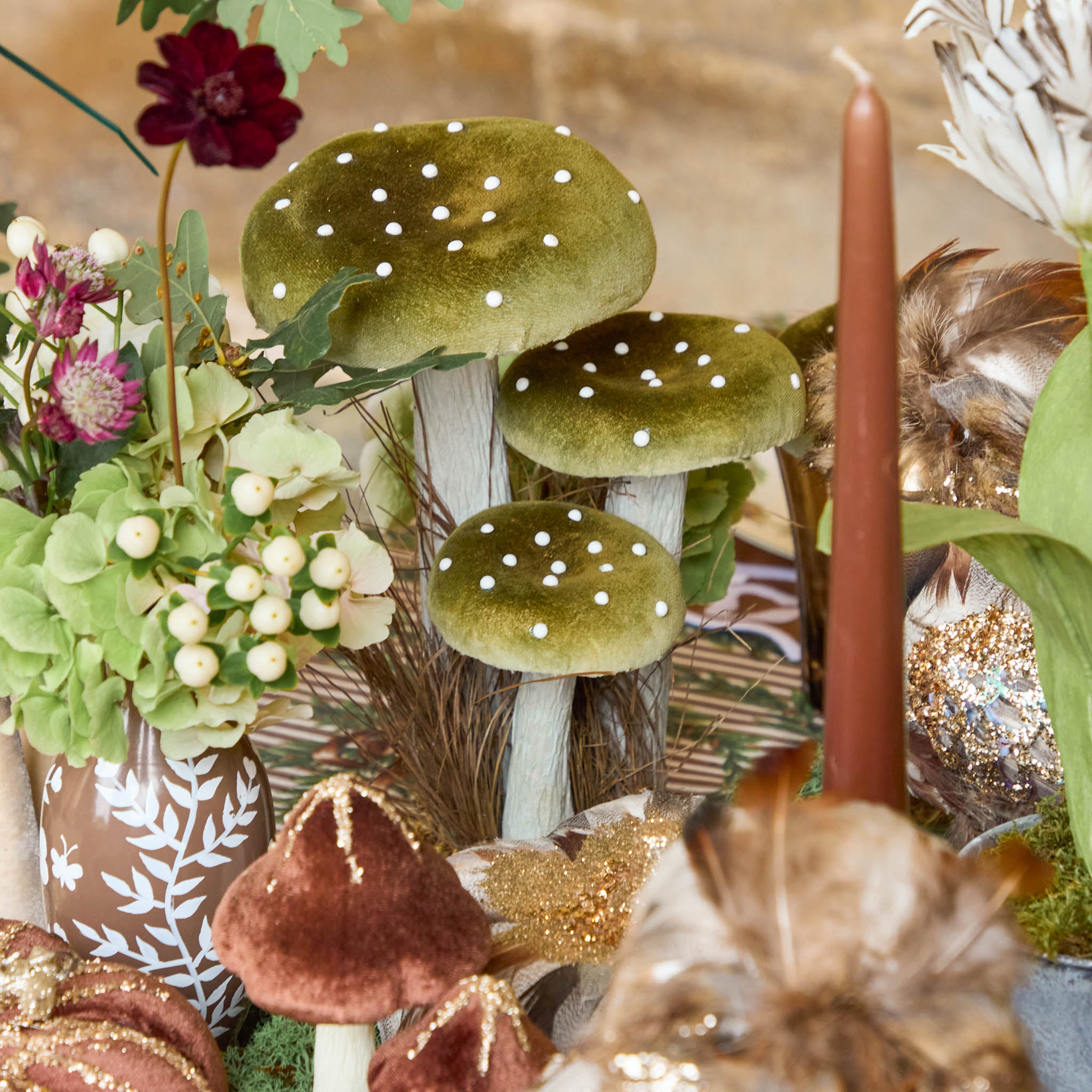 Tall Green Spotted Mushrooms (Set of 3)