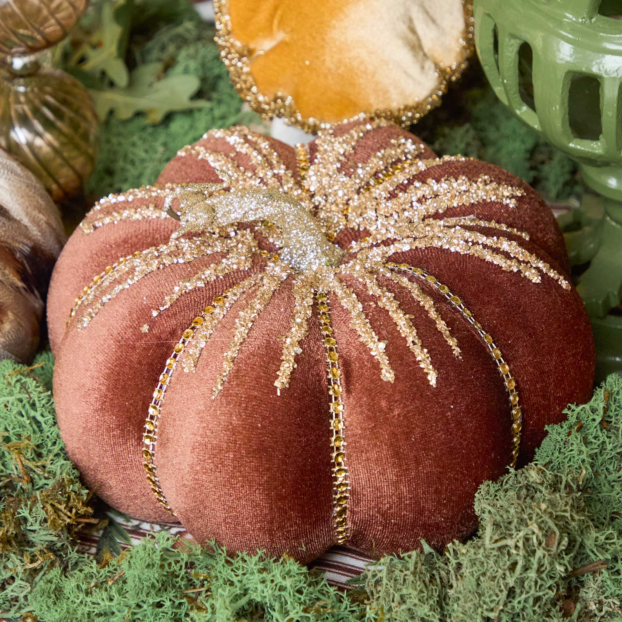 Large Chocolate Glitter Velvet Pumpkin (Pair)
