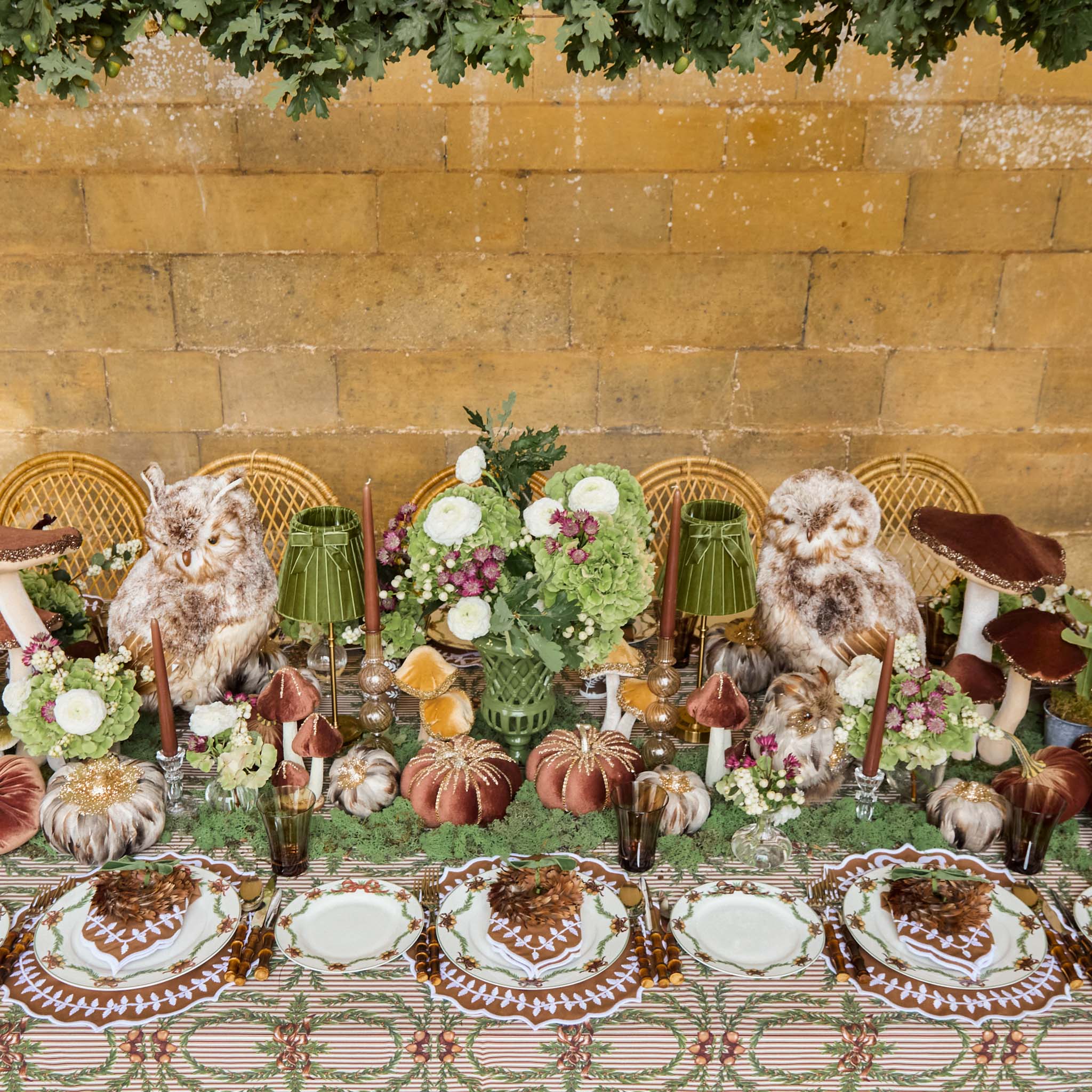 Feather Wreaths with Forest Green Velvet Bows (Set of 4)
