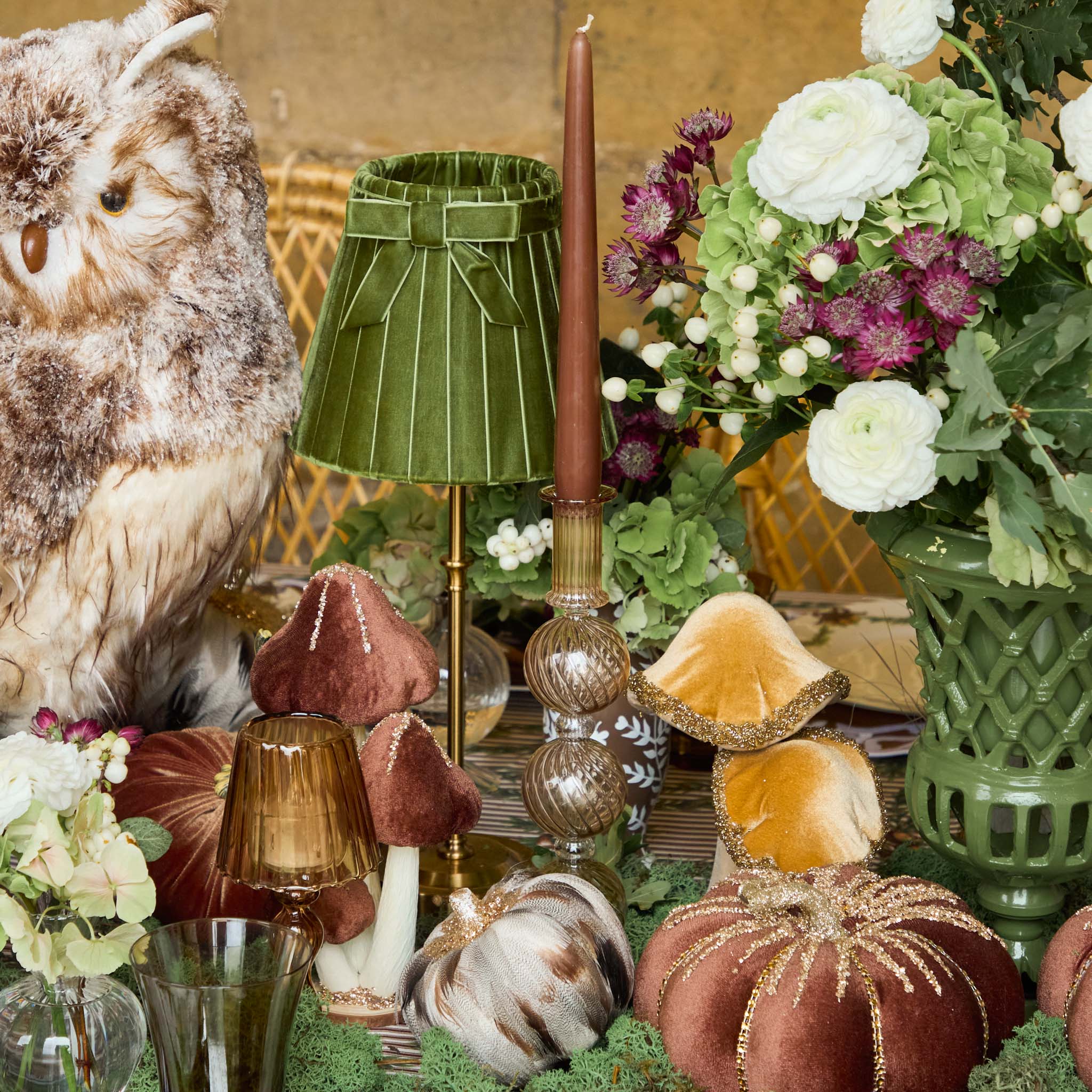 Edie Tall Rechargeable Lamp with Olive Velvet Bow Shade (18cm)