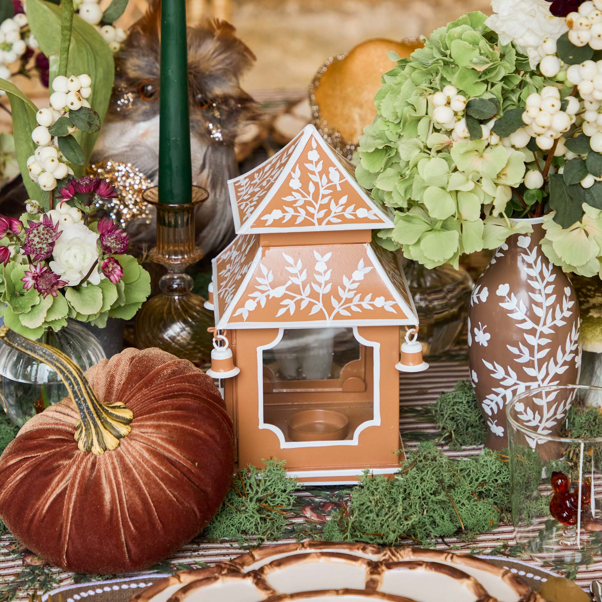 Mini Caramel Chinoiserie Pagoda Lantern (Pair)