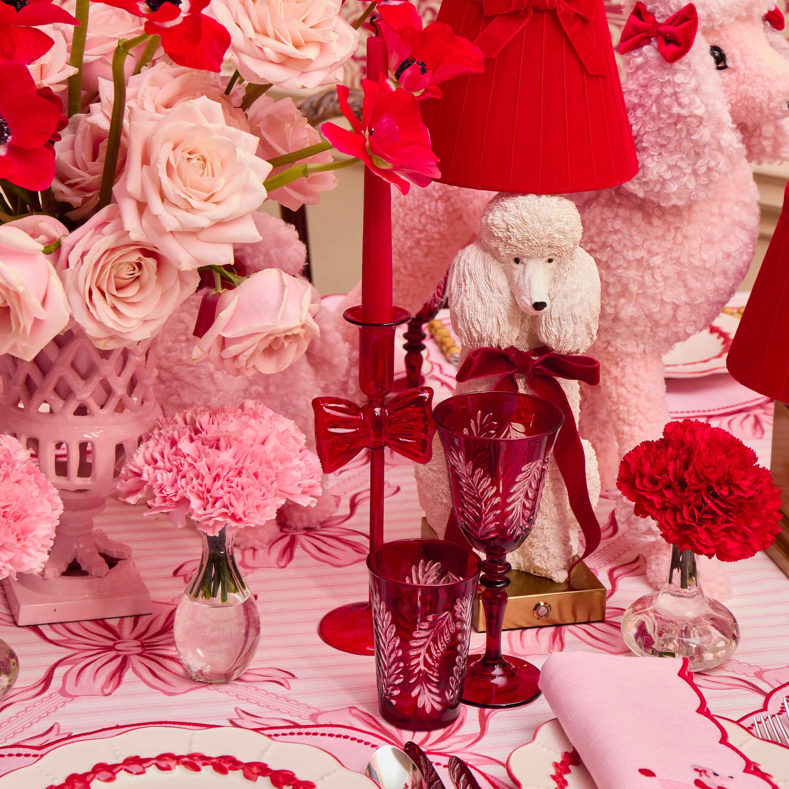 Celine Red Glass Bow Candle Holder (Pair)