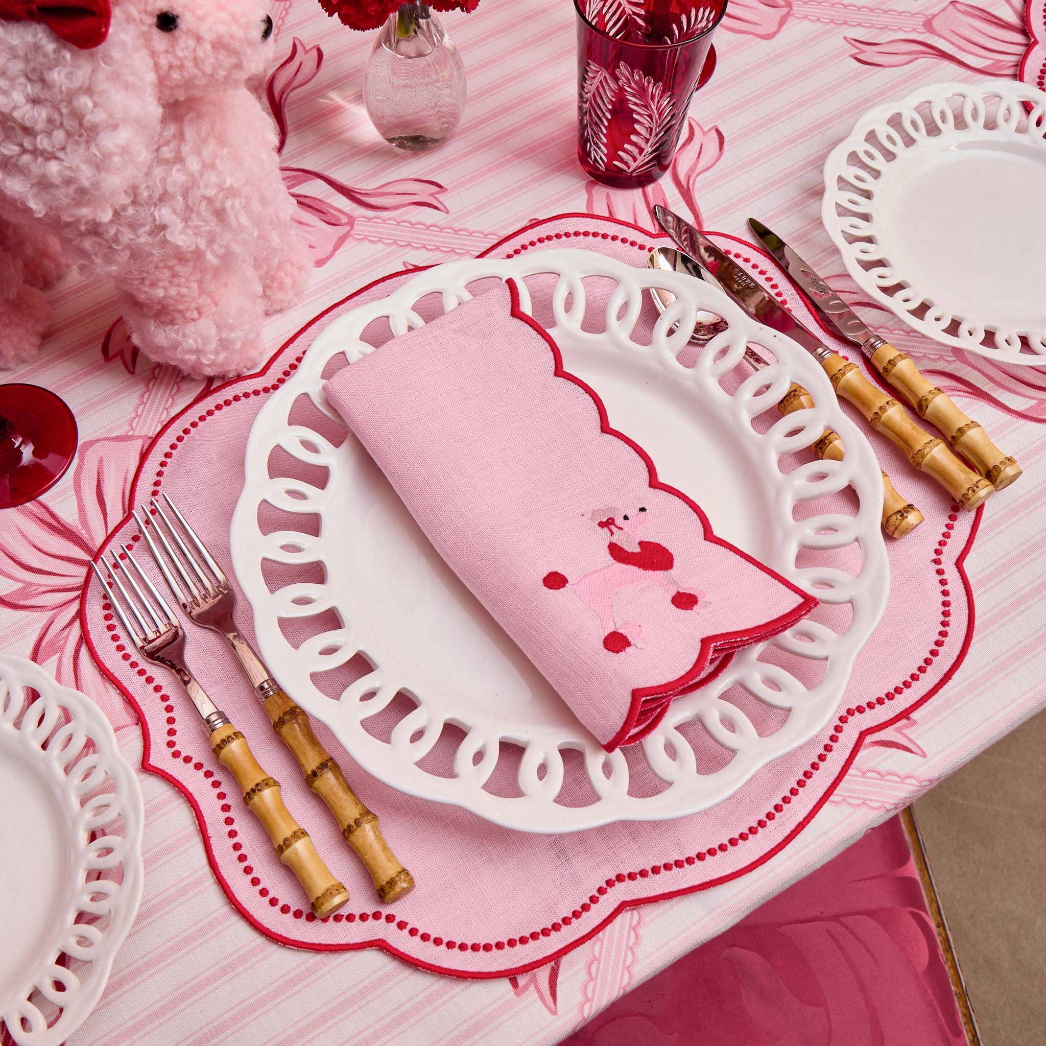 Eloise Pink & Red Linen Placemats (Set of 4)