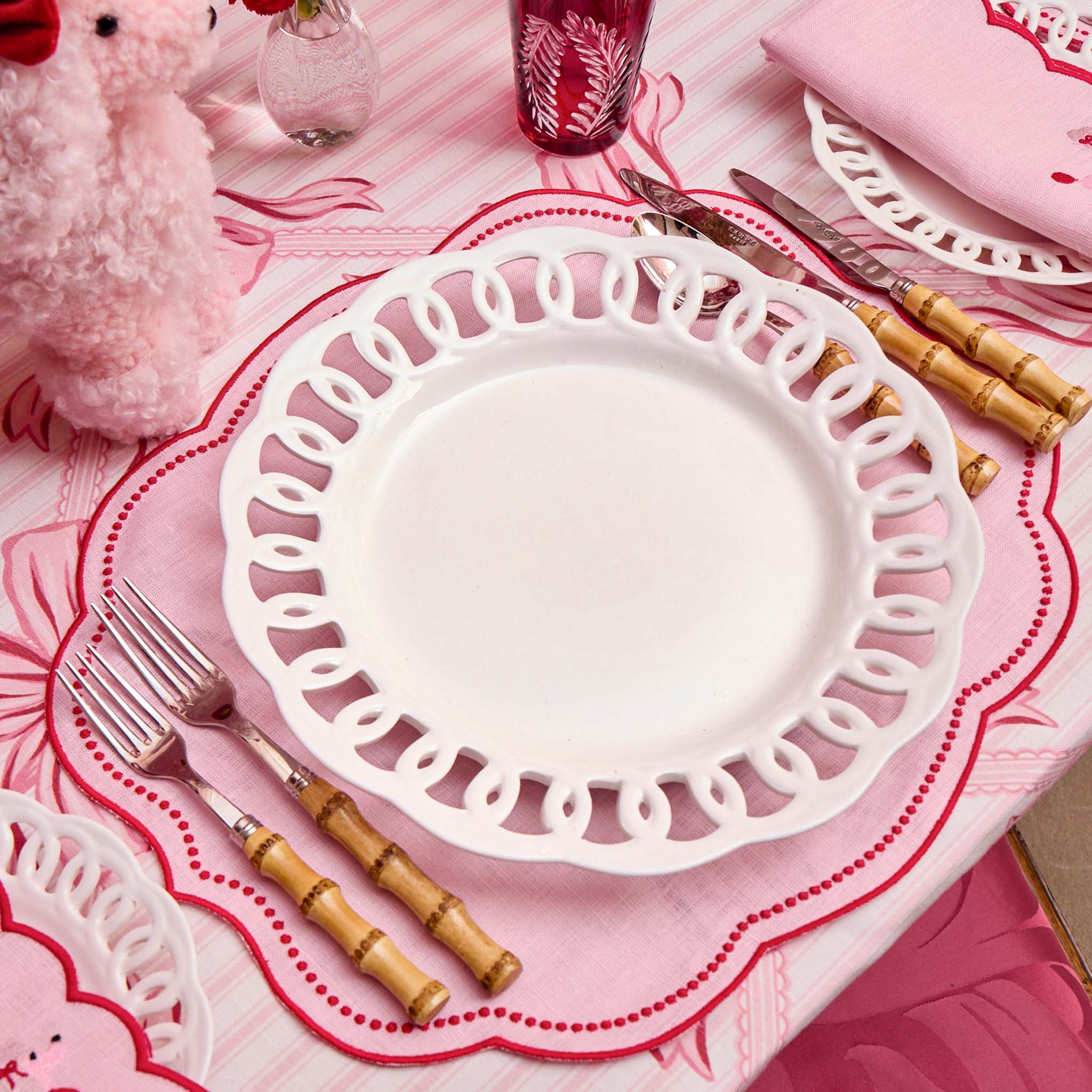 Eloise Pink & Red Linen Placemats (Set of 4)