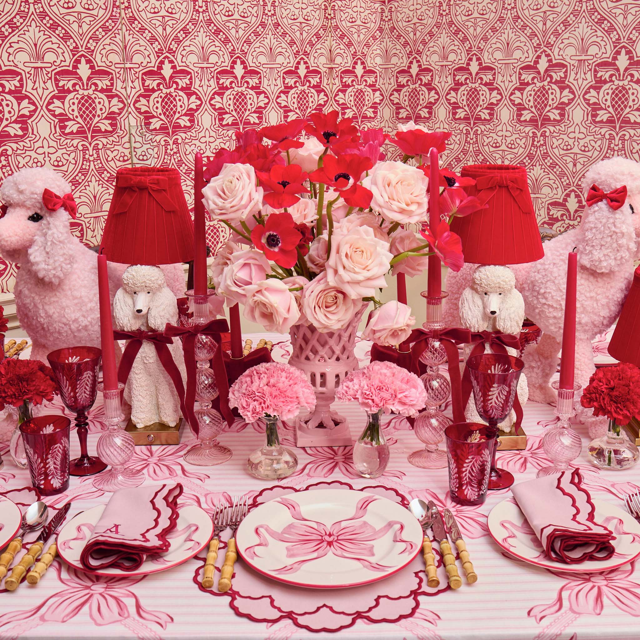 Audrey Pink & Red Bow Dinner Plates (Set of 4)