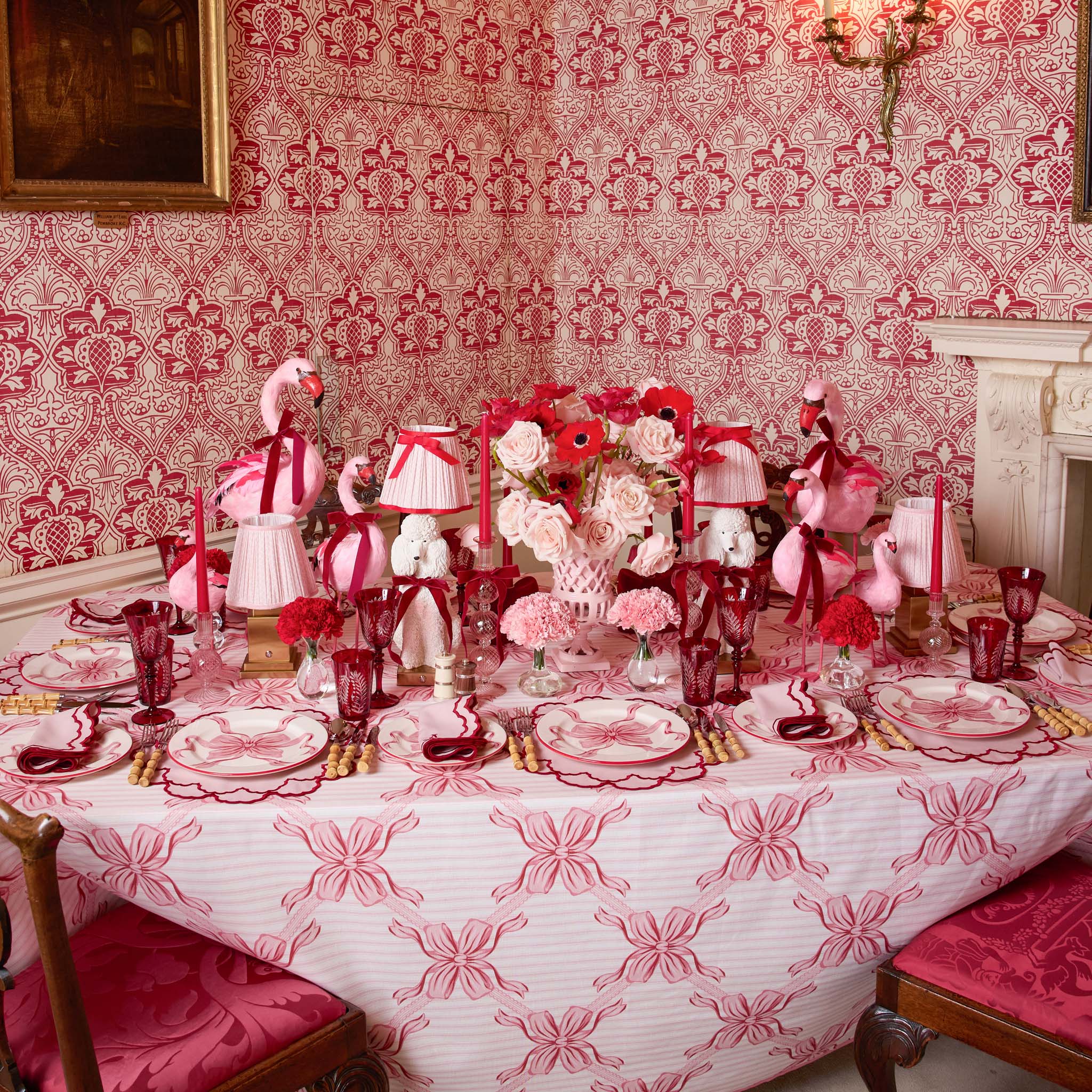 Audrey Pink & Red Bow Starter Plates (Set of 4)