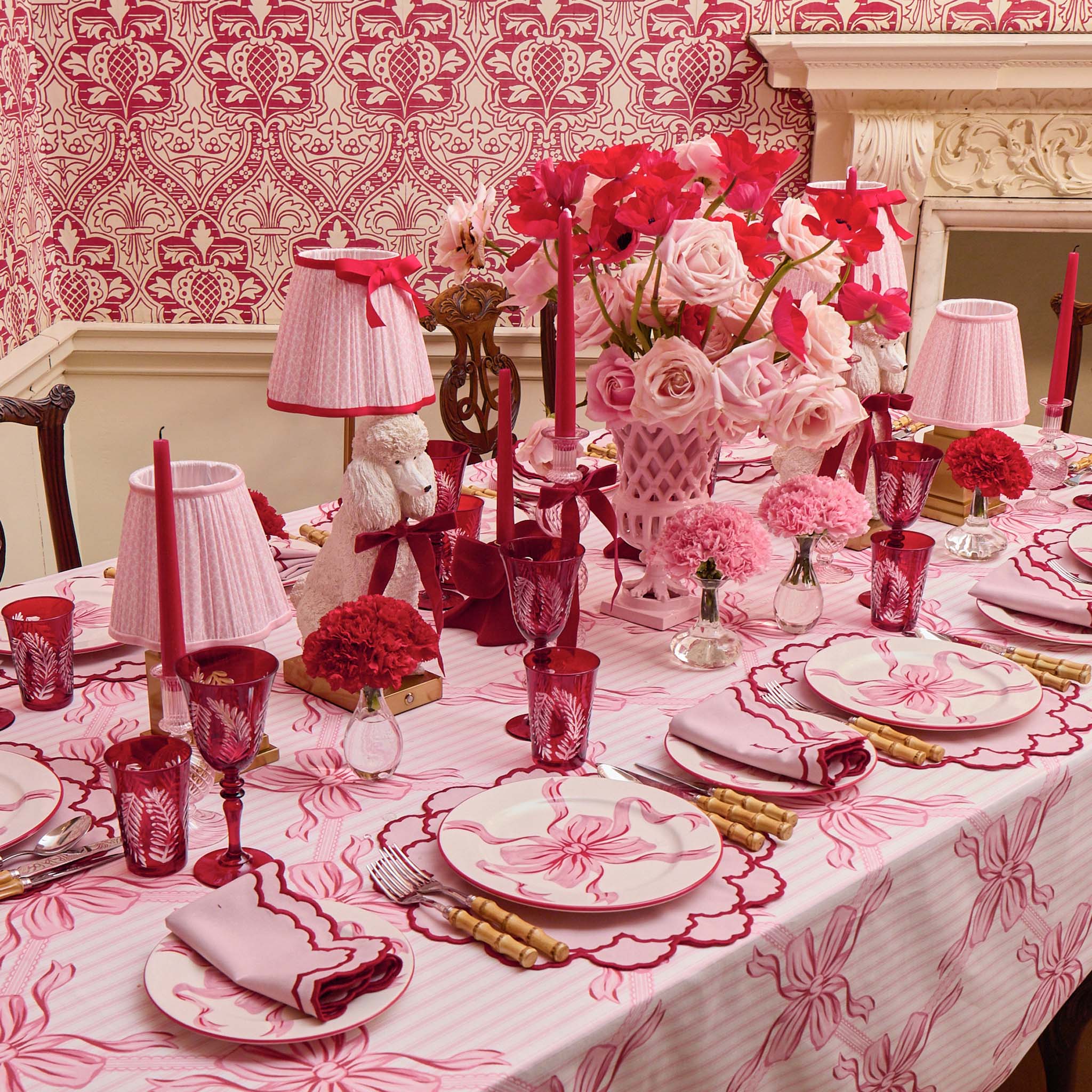 Audrey Pink & Red Bow Dinner Plate