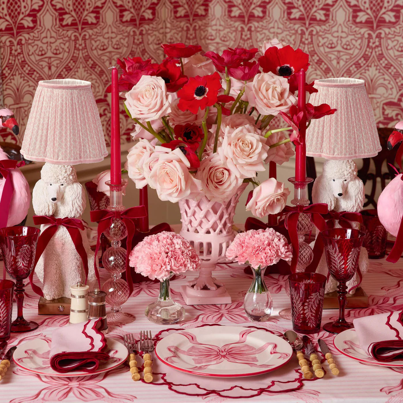 Fifi Poodle Rechargeable Lamp with Pink Lotus Shade (18cm)